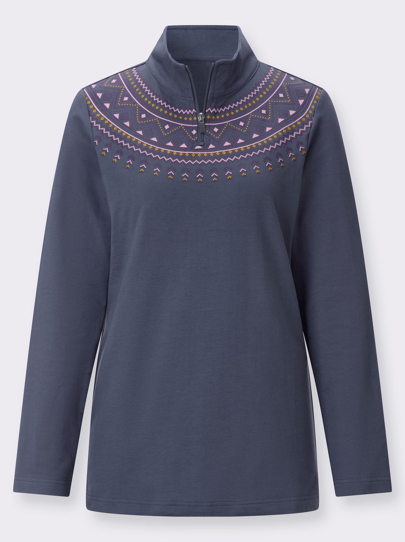 Sweatshirt mit kurzem Reißverschluss - rauchblau
