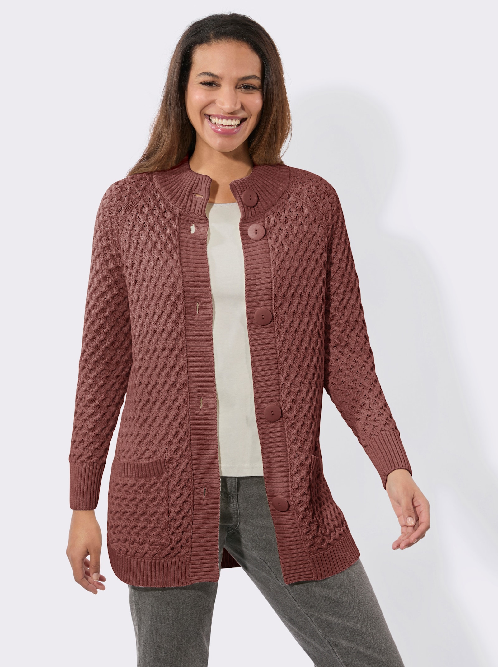 Lang vest met zakken - roodbruin