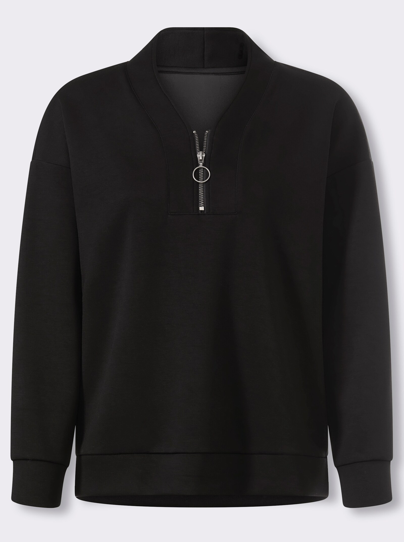 heine Stehkragenshirt mit Seitenschlitzen - schwarz