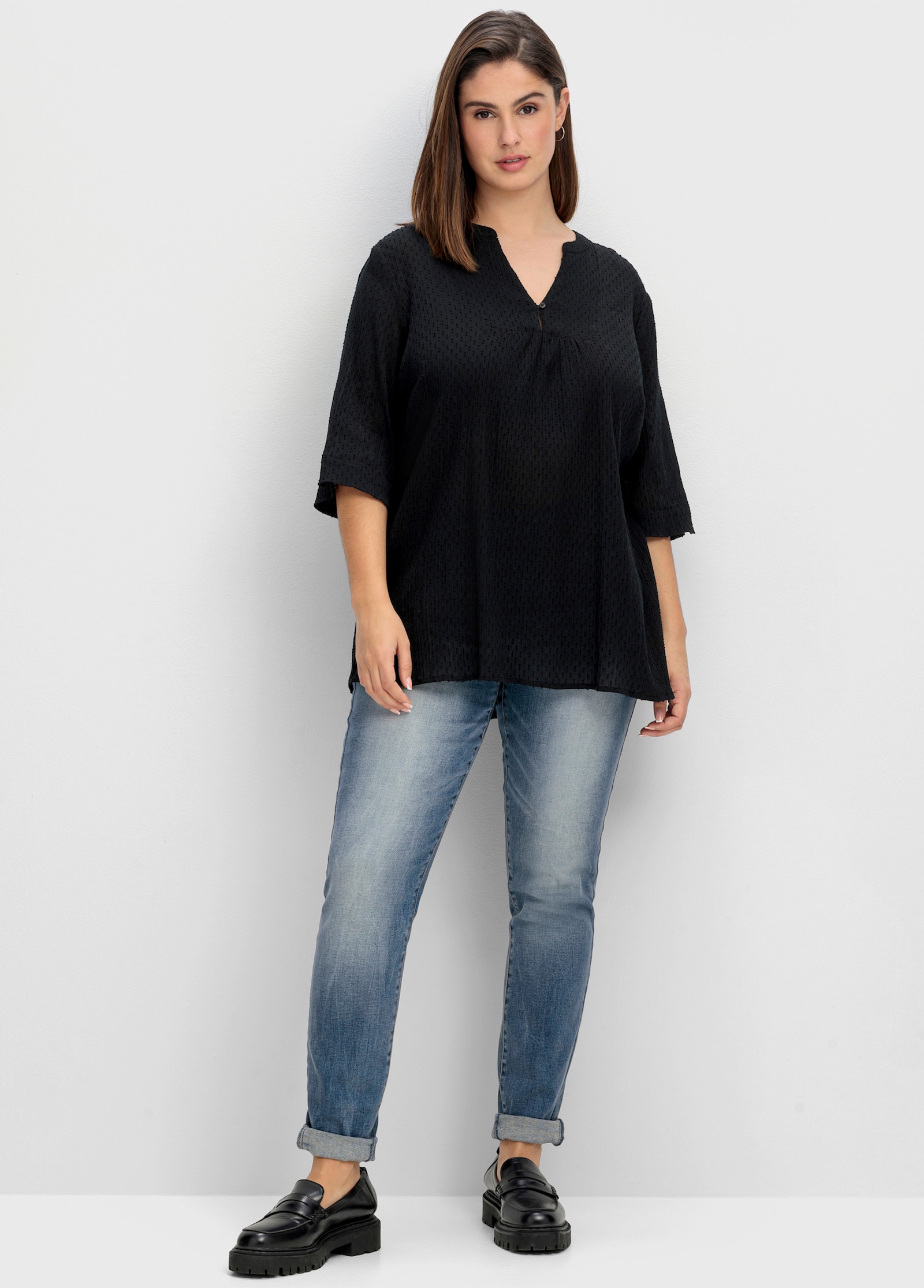 sheego Tunika mit 3/4-Ärmeln - schwarz