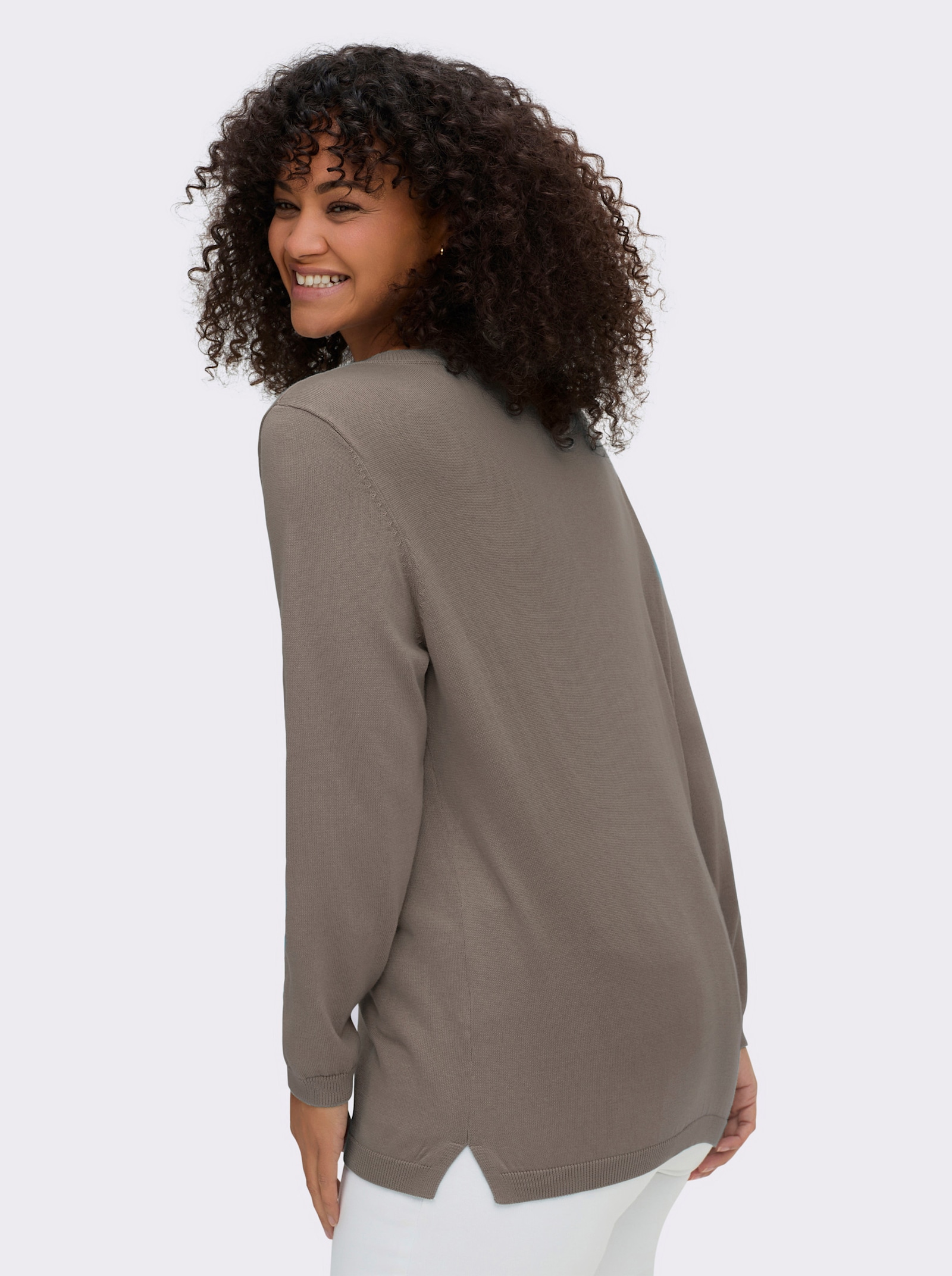 V-Ausschnitt-Pullover mit Biesen vorne - taupe