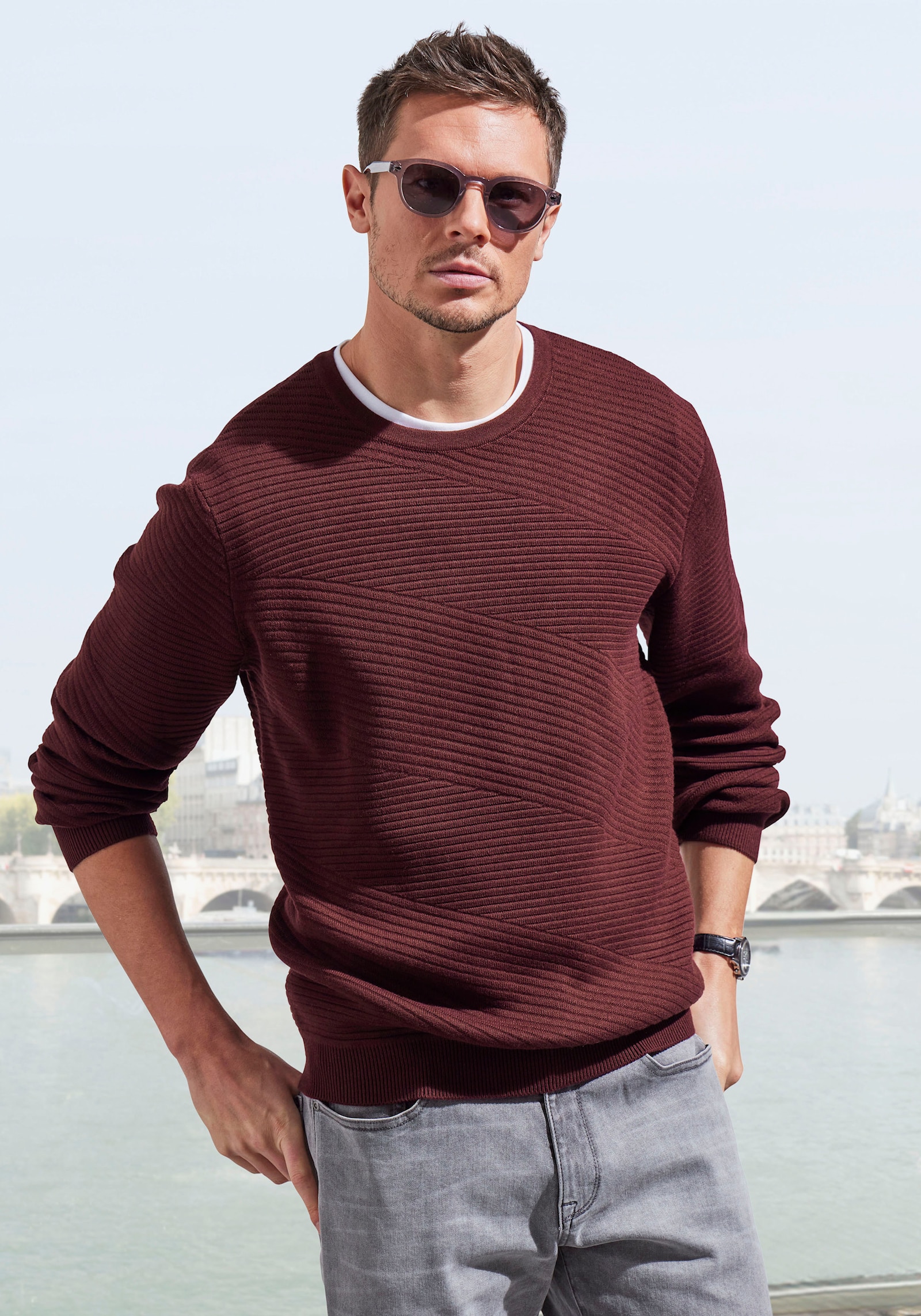John Devin Strickpullover - dunkelrot