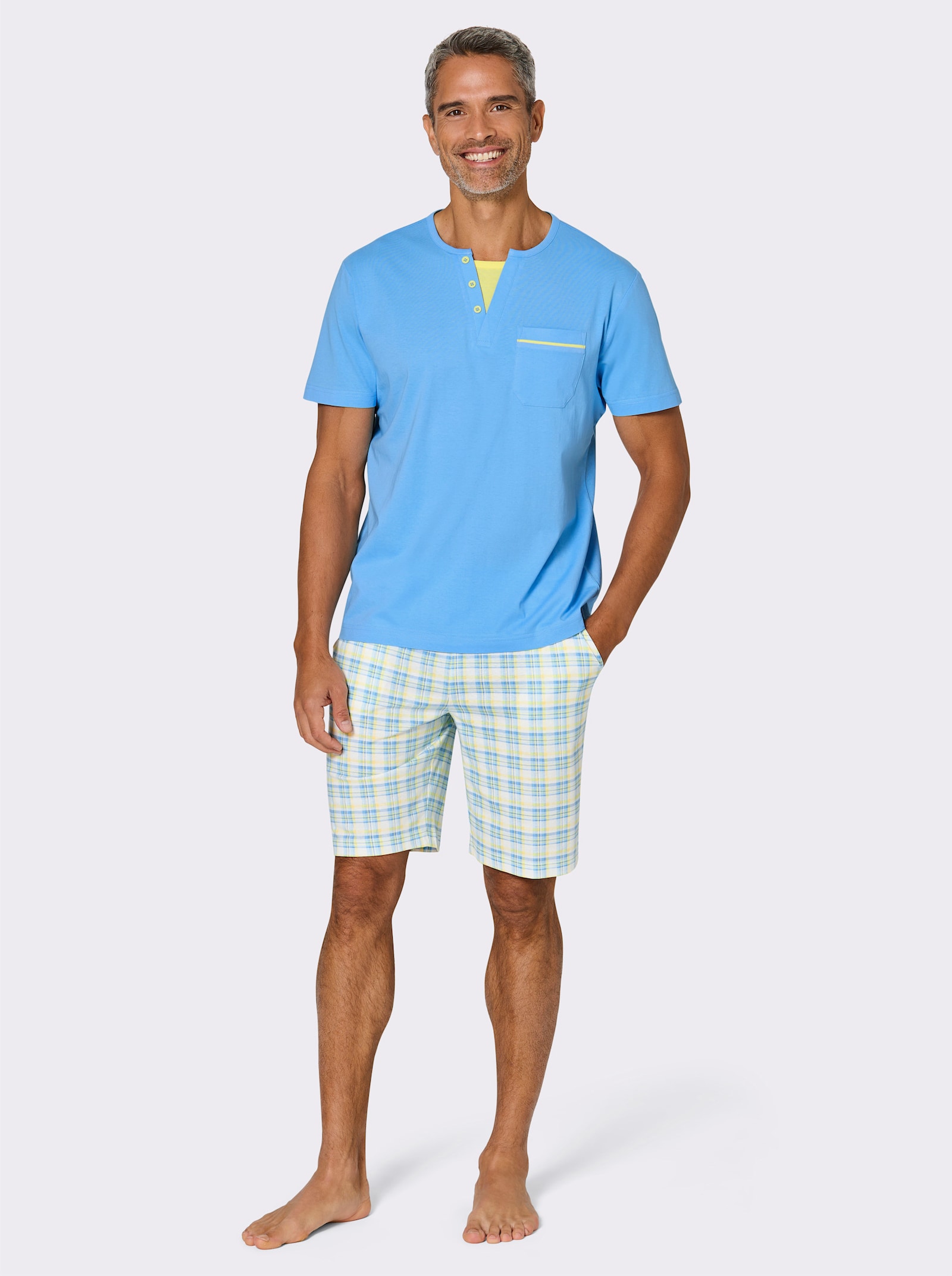 wäschepur men Shorty - aqua-zitrone-kariert