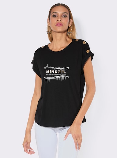 Rundhalsshirt mit goldfarbigem Folien-Druck - schwarz