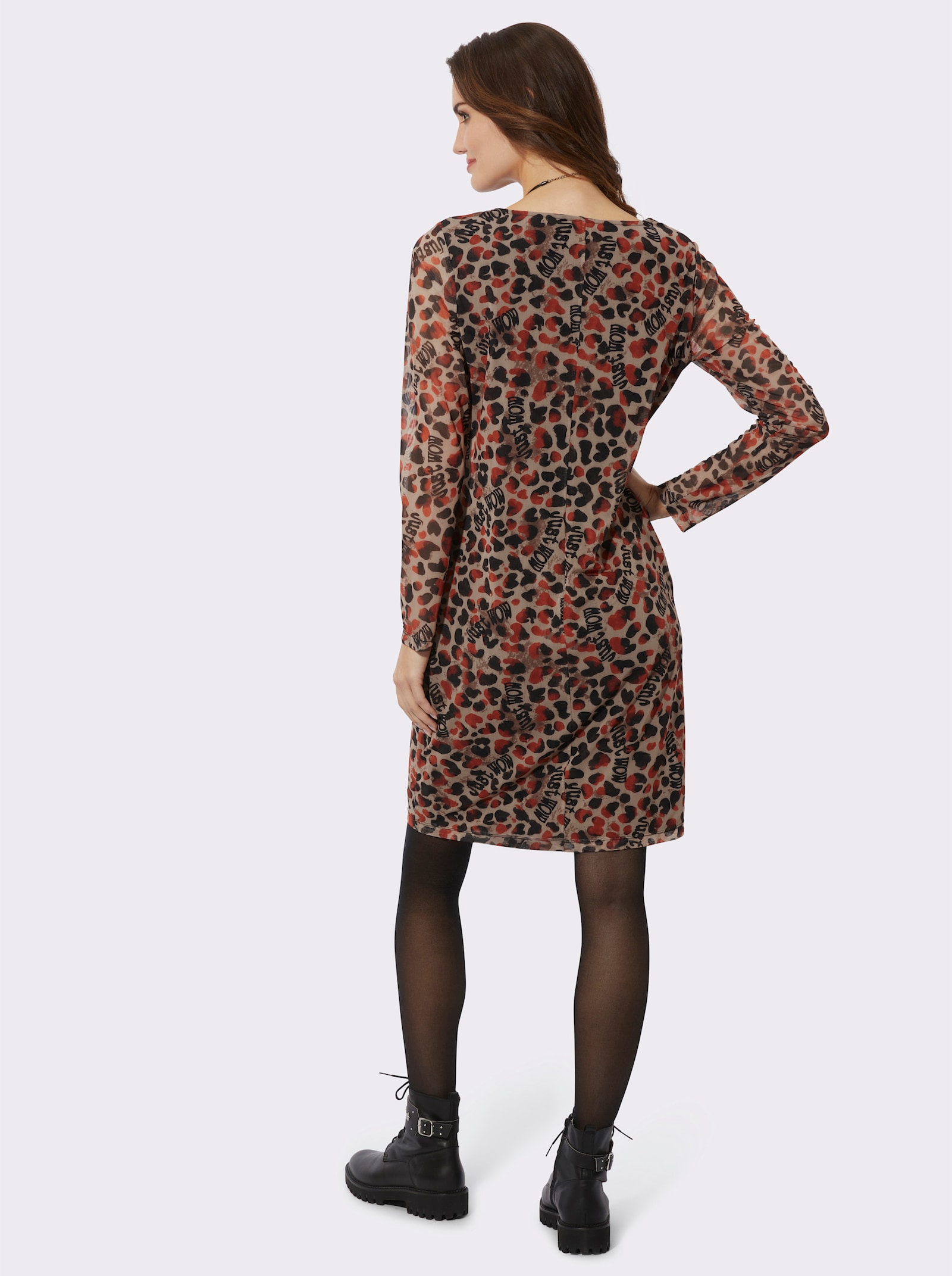 Druckkleid in Mesh-Qualität - braun-schwarz-bedruckt