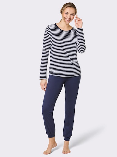 wäschepur Schlafanzug mit Ringelmuster - marine-weiß