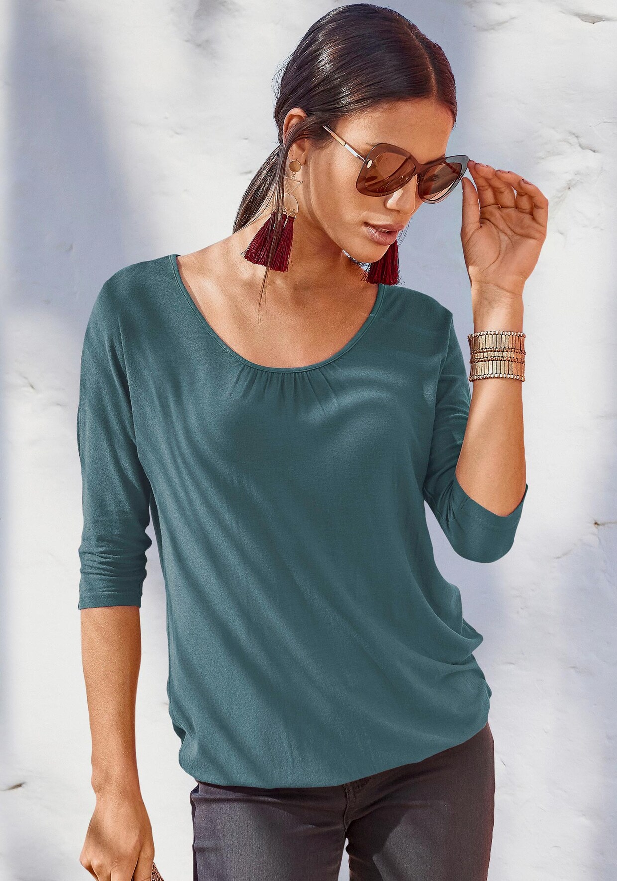 LASCANA 3/4-Arm-Shirt - petrol, schwarz