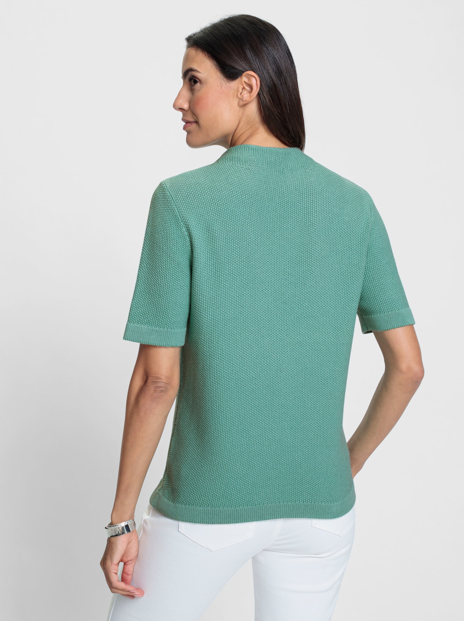 Kurzarmpullover mit Kelchkragen - salbei