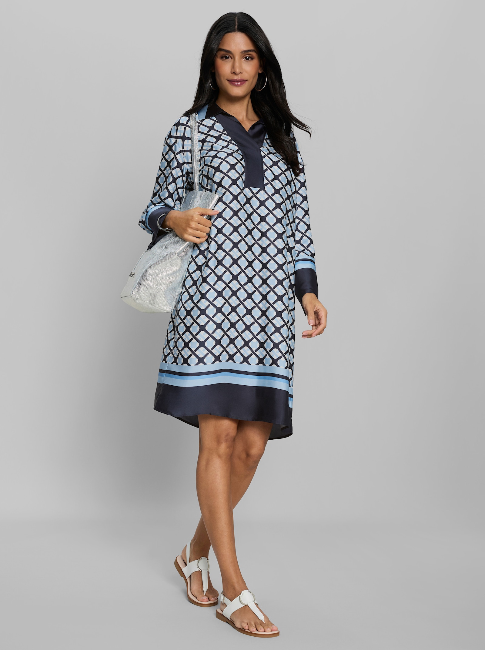 heine Druckkleid mit Hemdkragen - marine-ecru-bedruckt