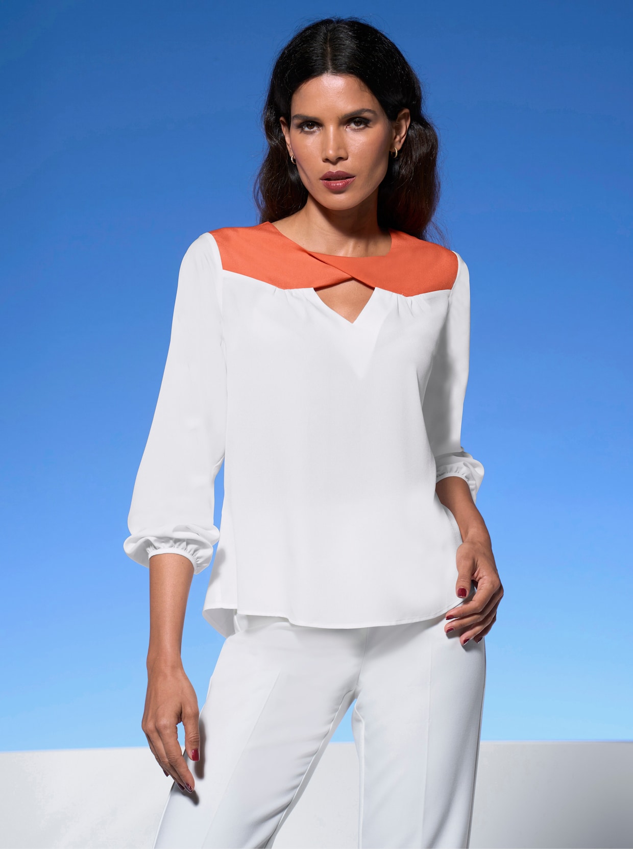 heine Blouse met lange mouwen - ecru/mandarijn