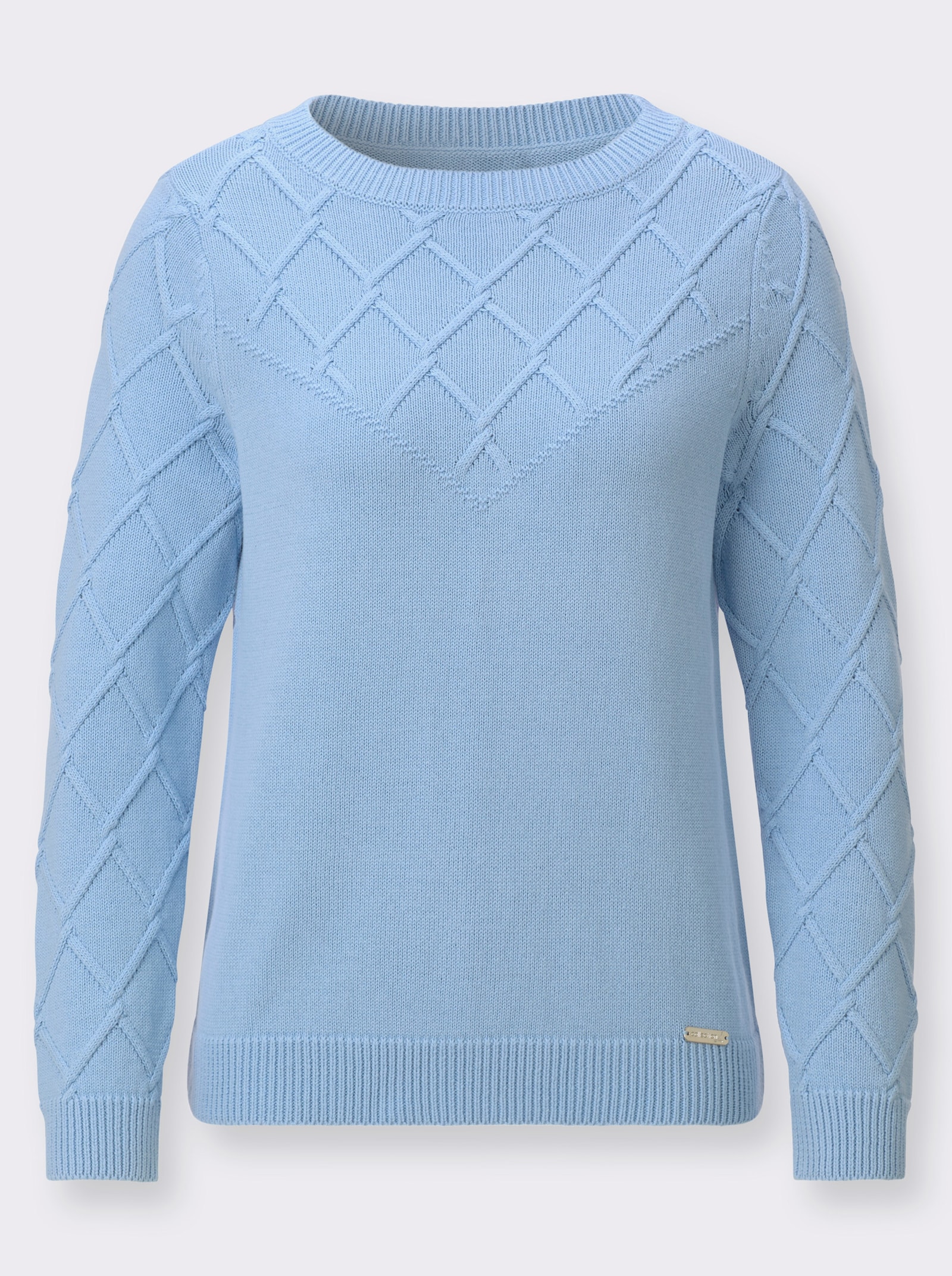 Baumwollpullover mit Rautenmuster - eisblau
