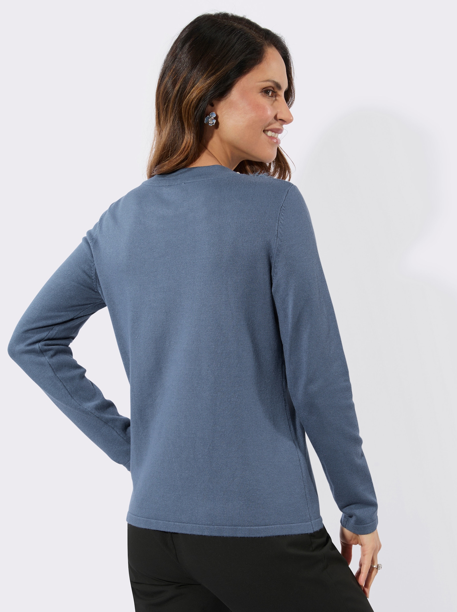 Feinstrickpullover mit Zierperlen - rauchblau
