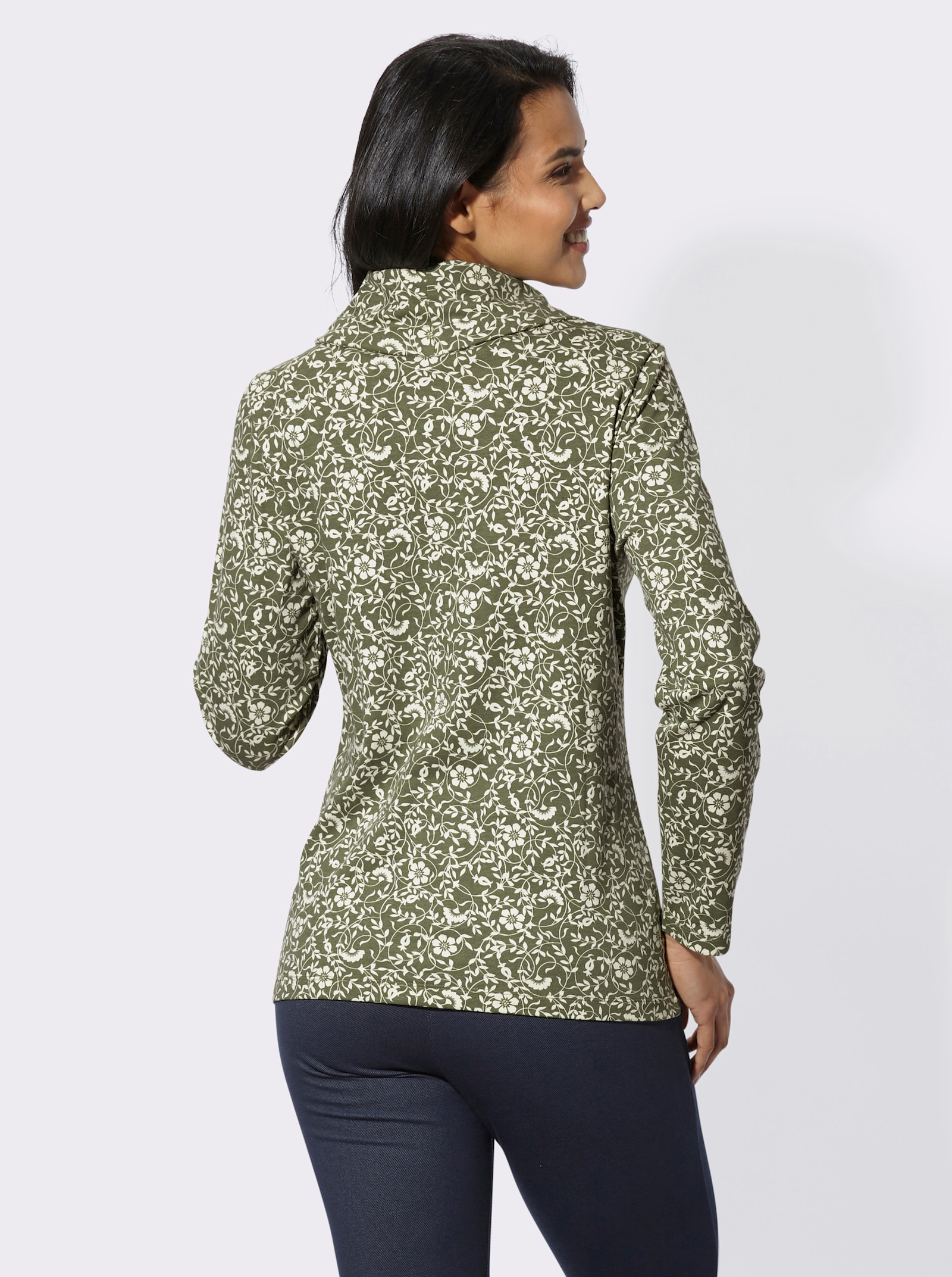 Sweatshirt mit weitem Rollkragen - khaki-champagner-bedruckt