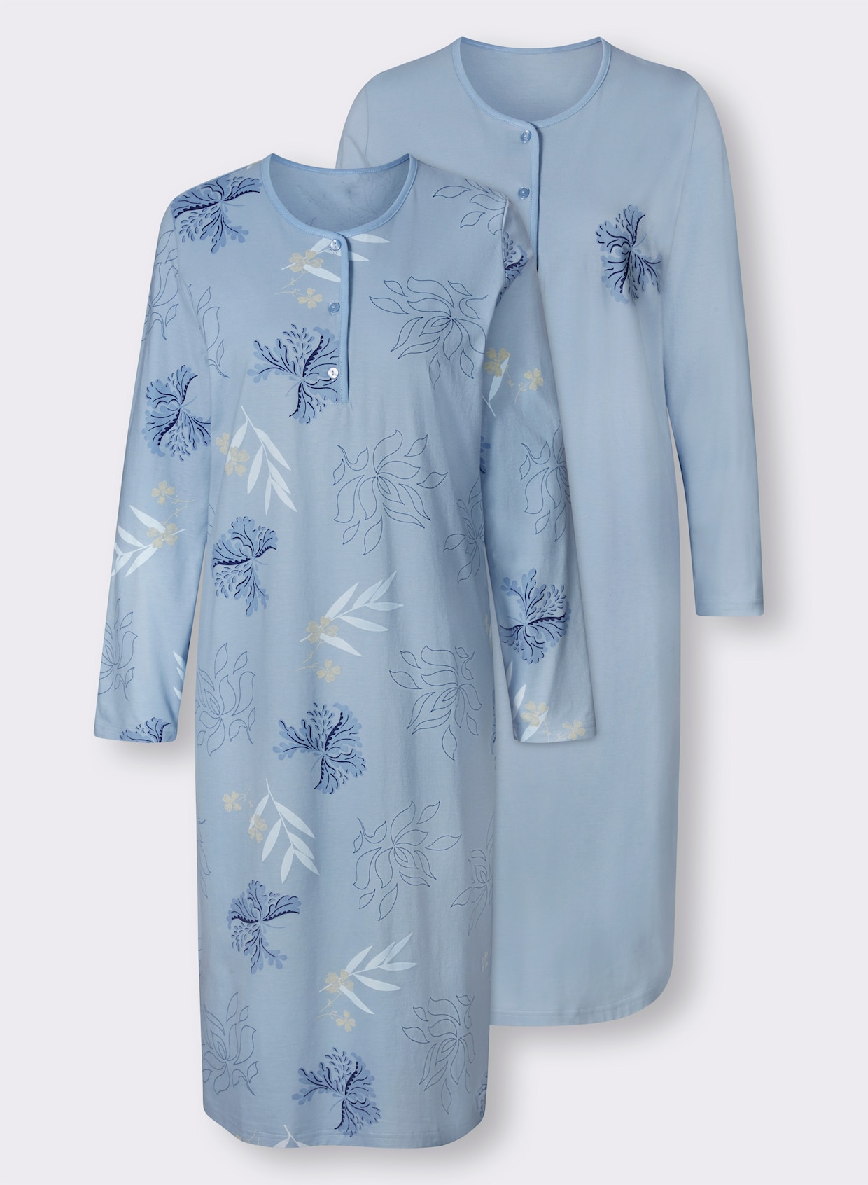 Ascafa Nachthemden met lange mouwen - lichtblauw + lichtblauw geprint