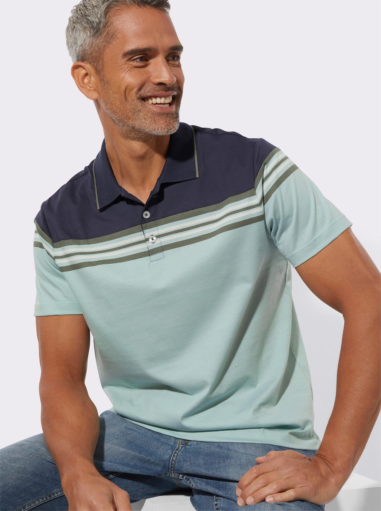 Poloshirt - marine-kalkmint