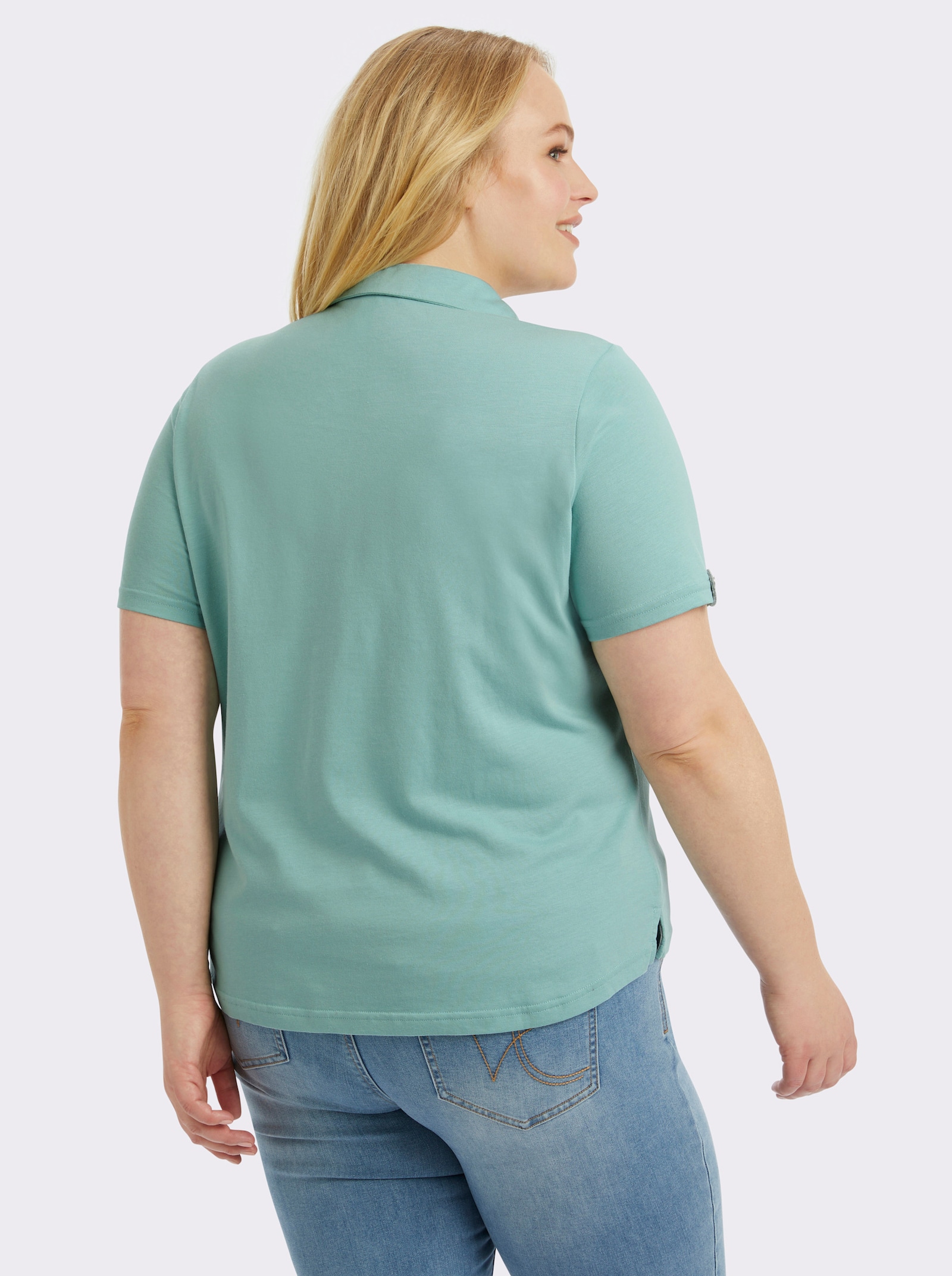 Poloshirt mit Zierriegel - aqua