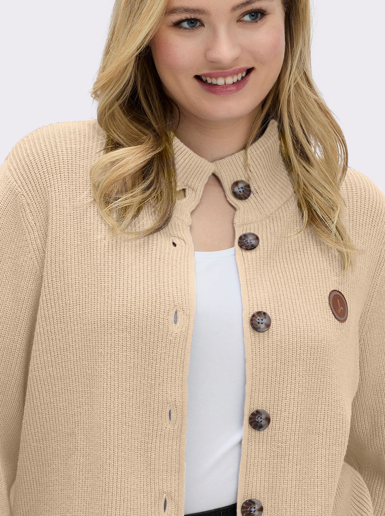 Longstrickjacke mit Stehkragen - elfenbein