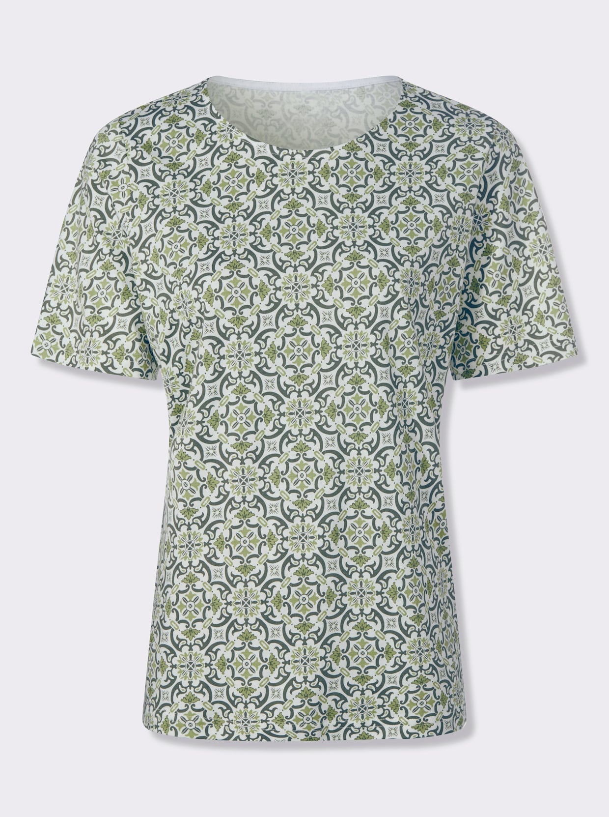 Print-Shirt in Baumwoll-Modal-Mischung - ecru-khaki-bedruckt