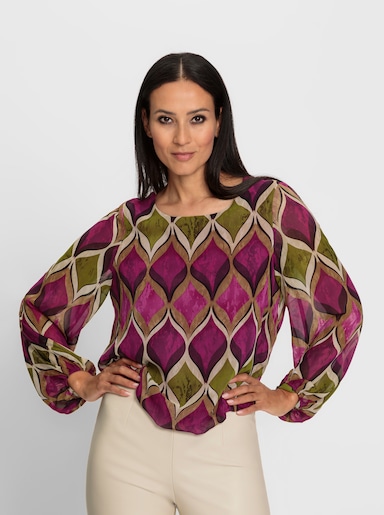 heine Druckbluse mit Viskose-Jersey-Futter - malve-schilf-bedruckt