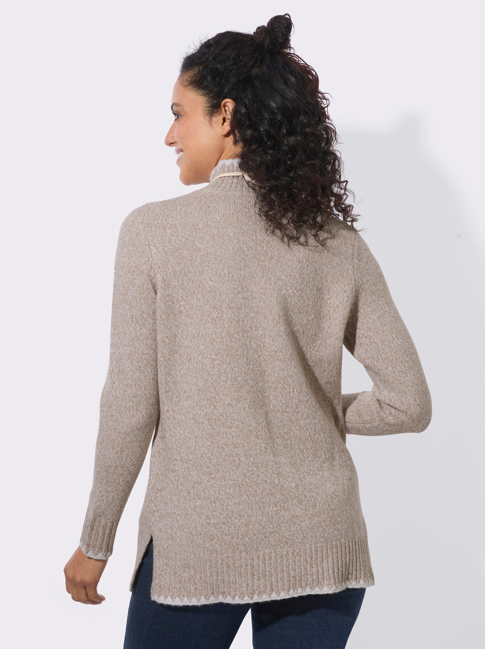  Longpullover mit Seitenschlitzen - sesam-meliert