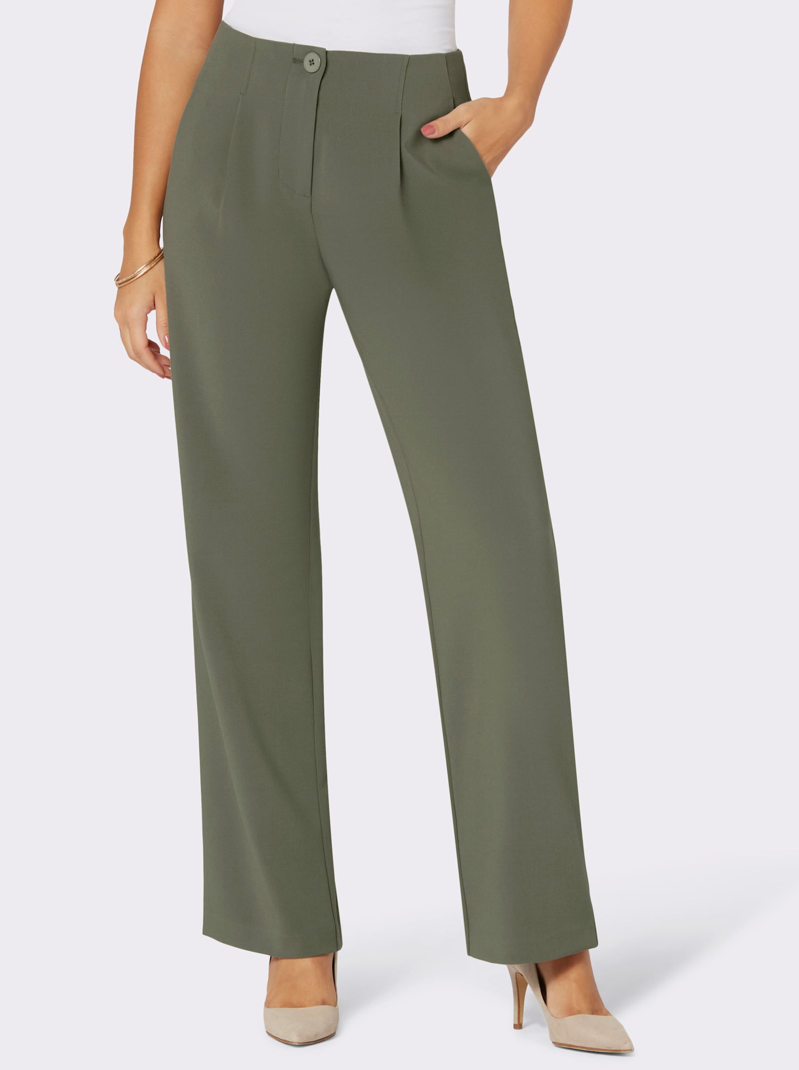 Bundfaltenhose mit weiten Beinen - khaki