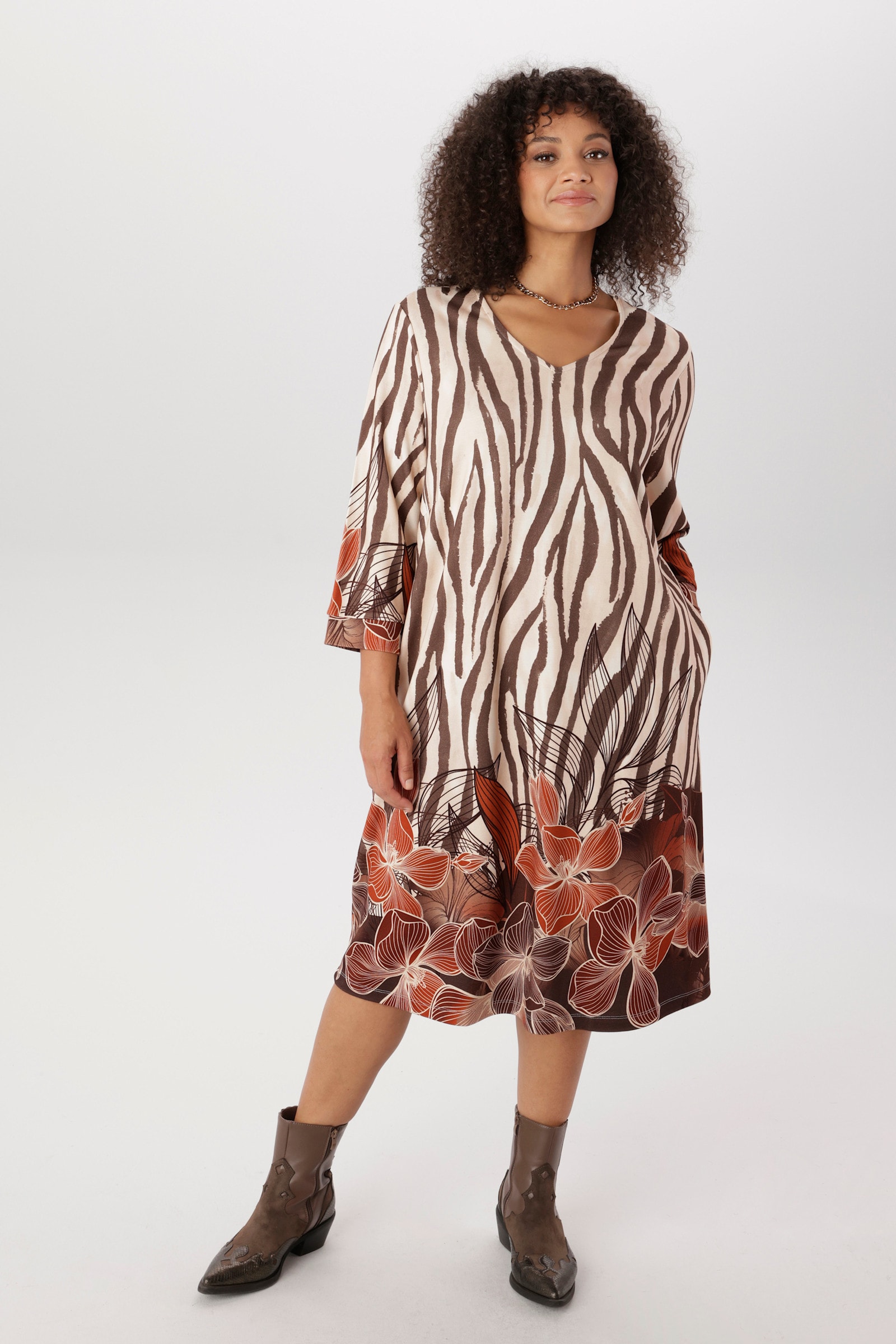 Aniston PLUS Jerseykleid - dunkelbraun-beige