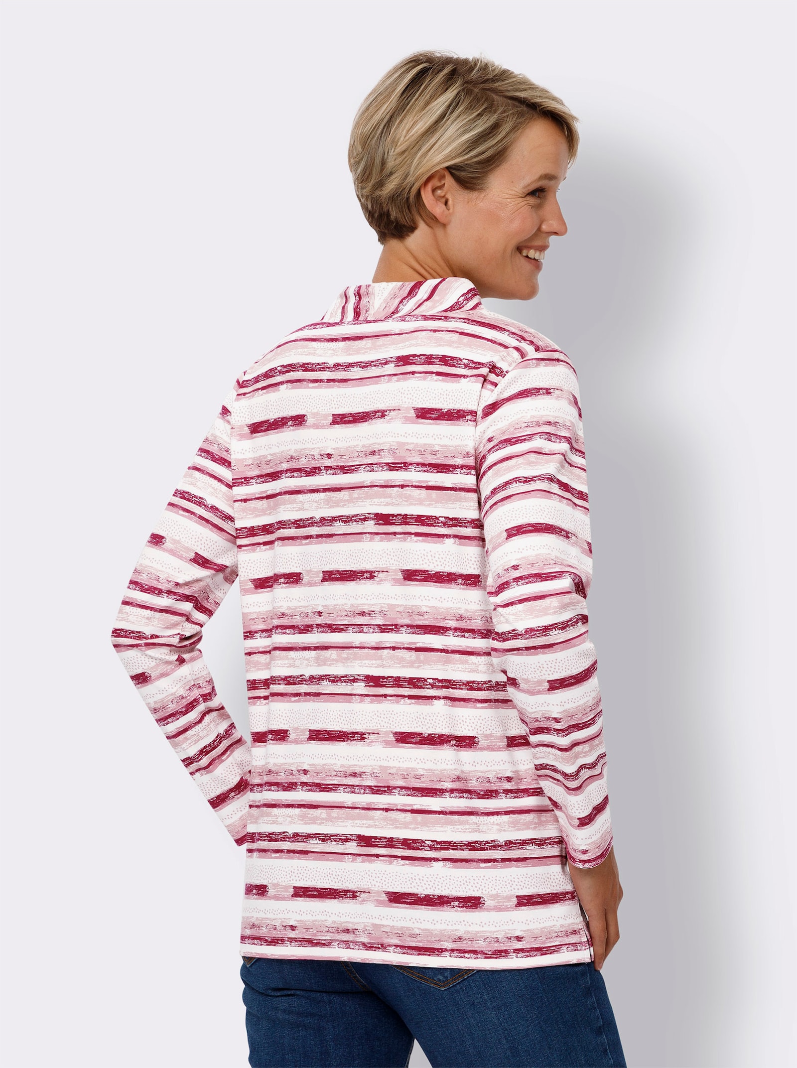 Shirt met lange mouwen en streeppatroon - hortensia/ecru bedrukt