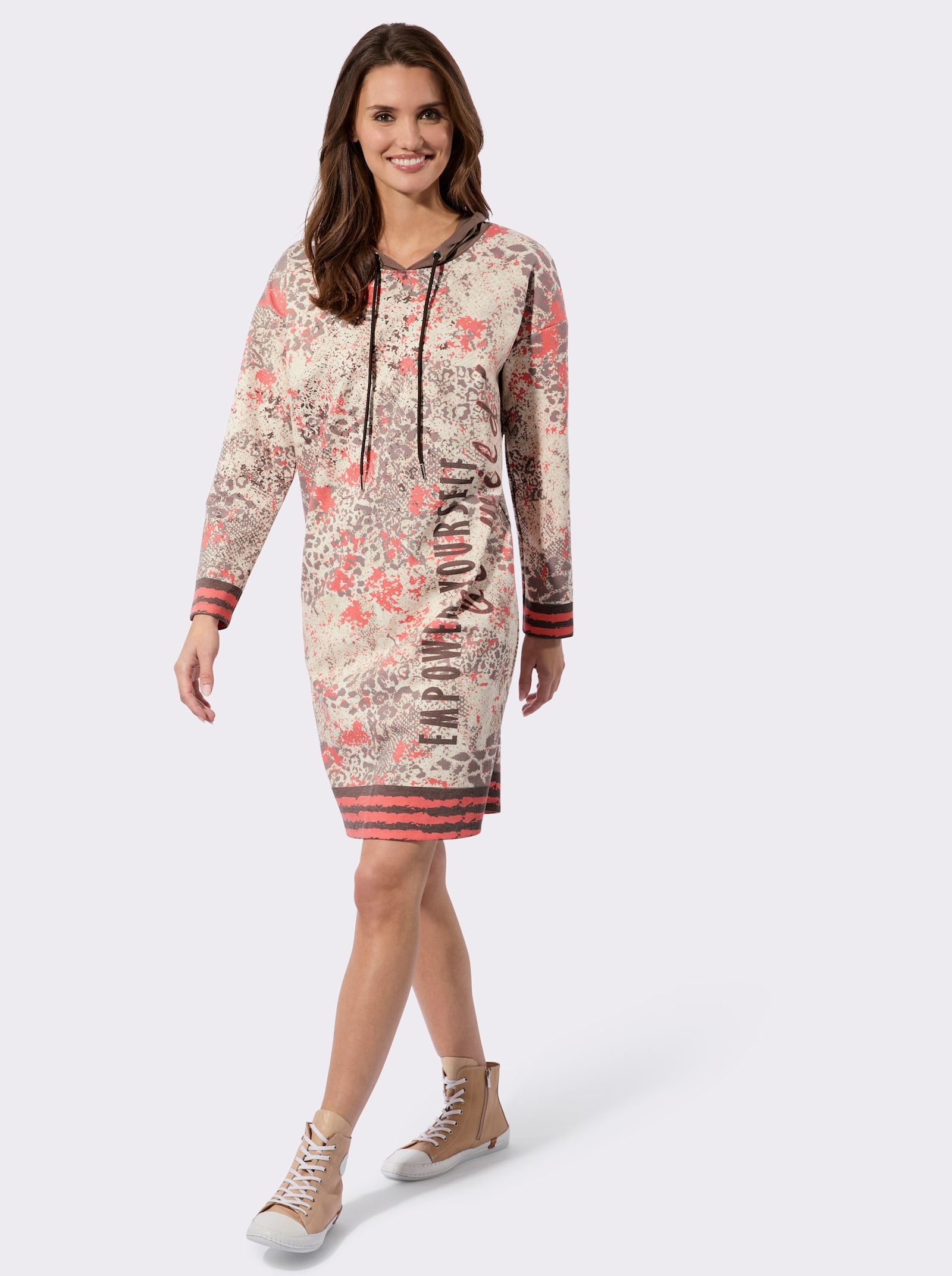 Druckkleid im Animal-Mustermix - sand-dunkeltaupe-bedruckt