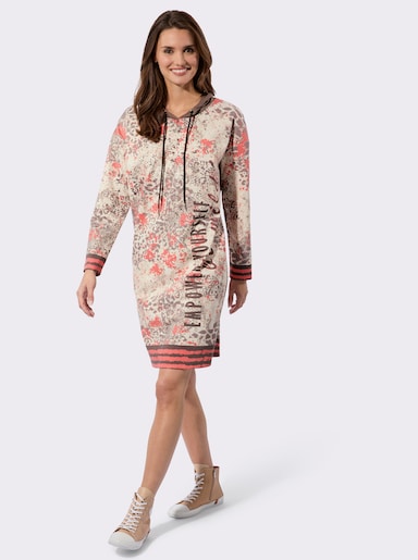 Druckkleid im Animal-Mustermix - sand-dunkeltaupe-bedruckt