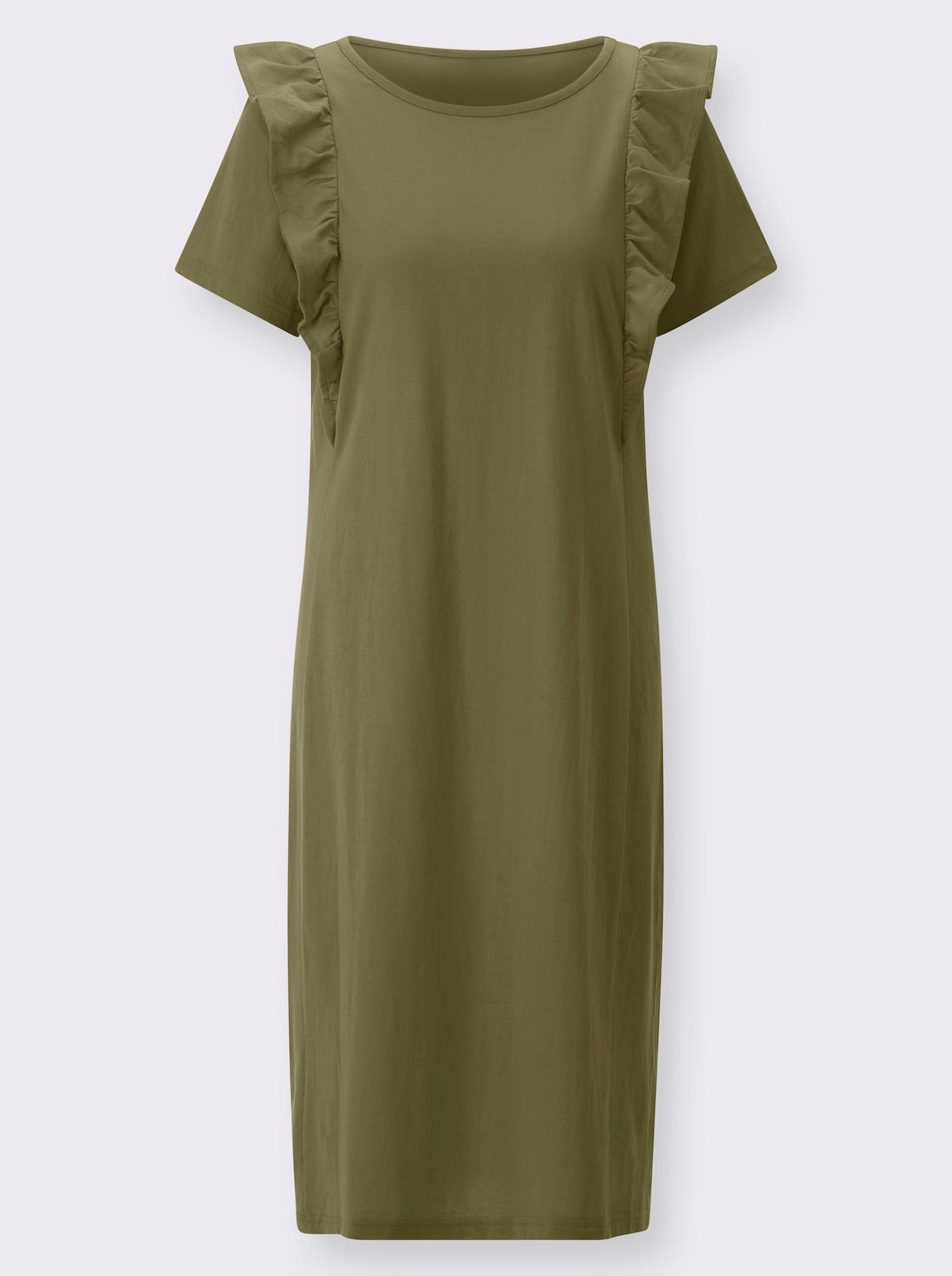 Trikåklänning med volanger - oliv