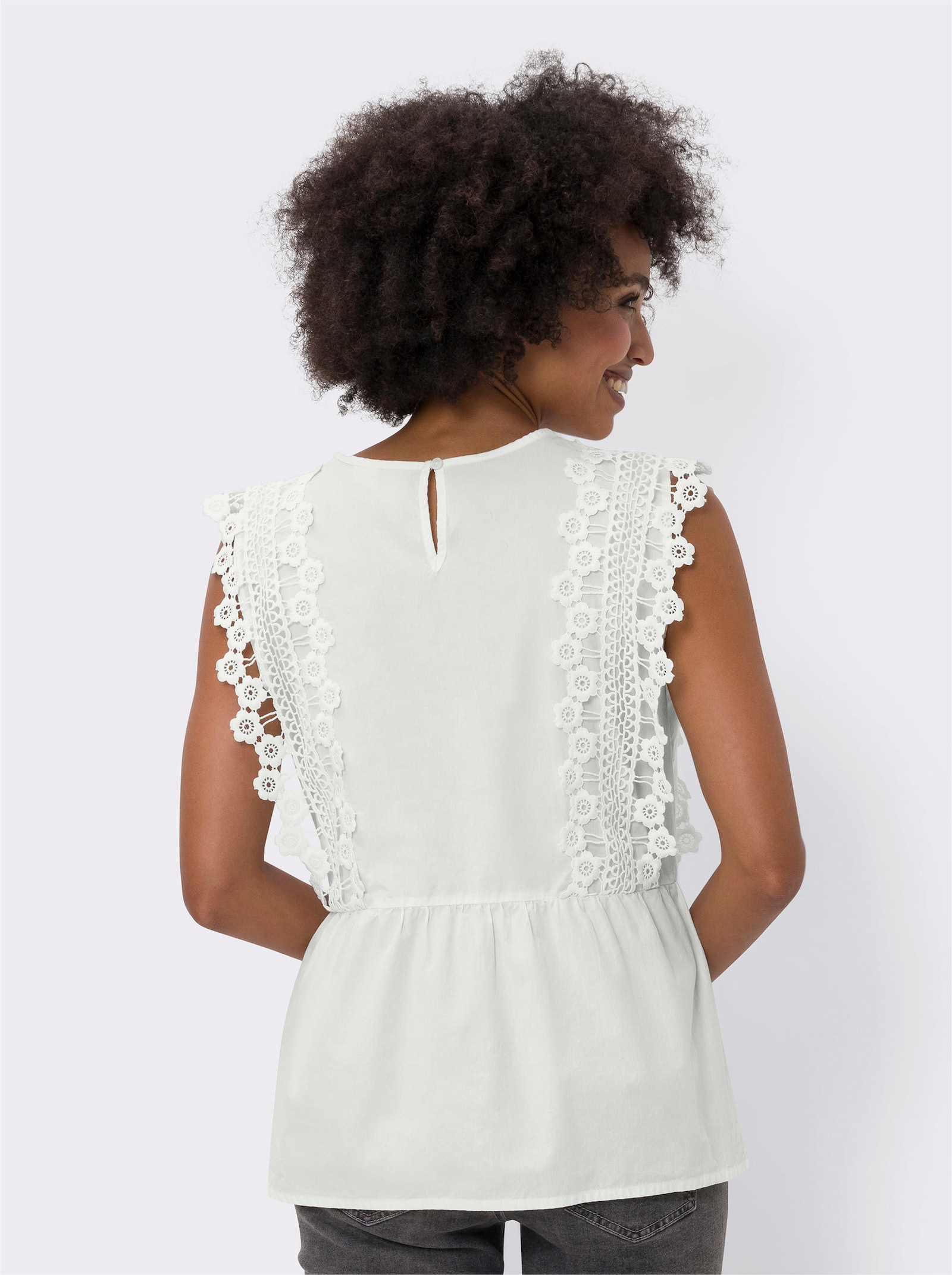 heine Schösschen-Top mit Spitze - ecru