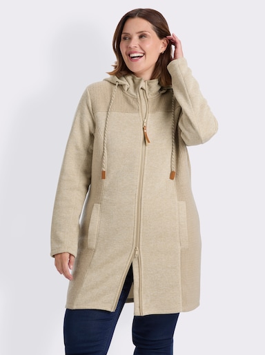 sheego Strickfleecejacke in Longform - beige-elfenbein-meliert