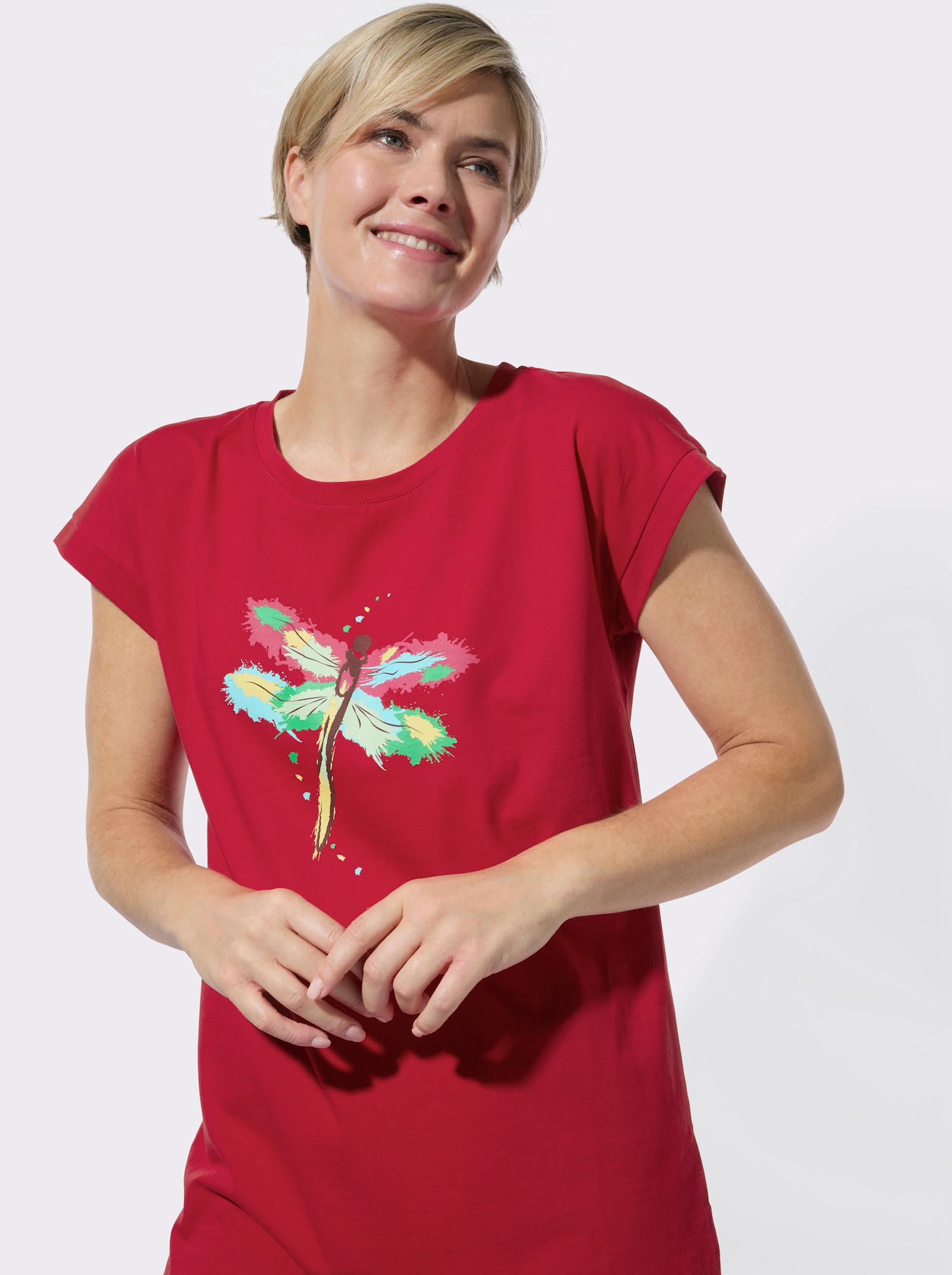 Longshirt mit Print - erdbeere