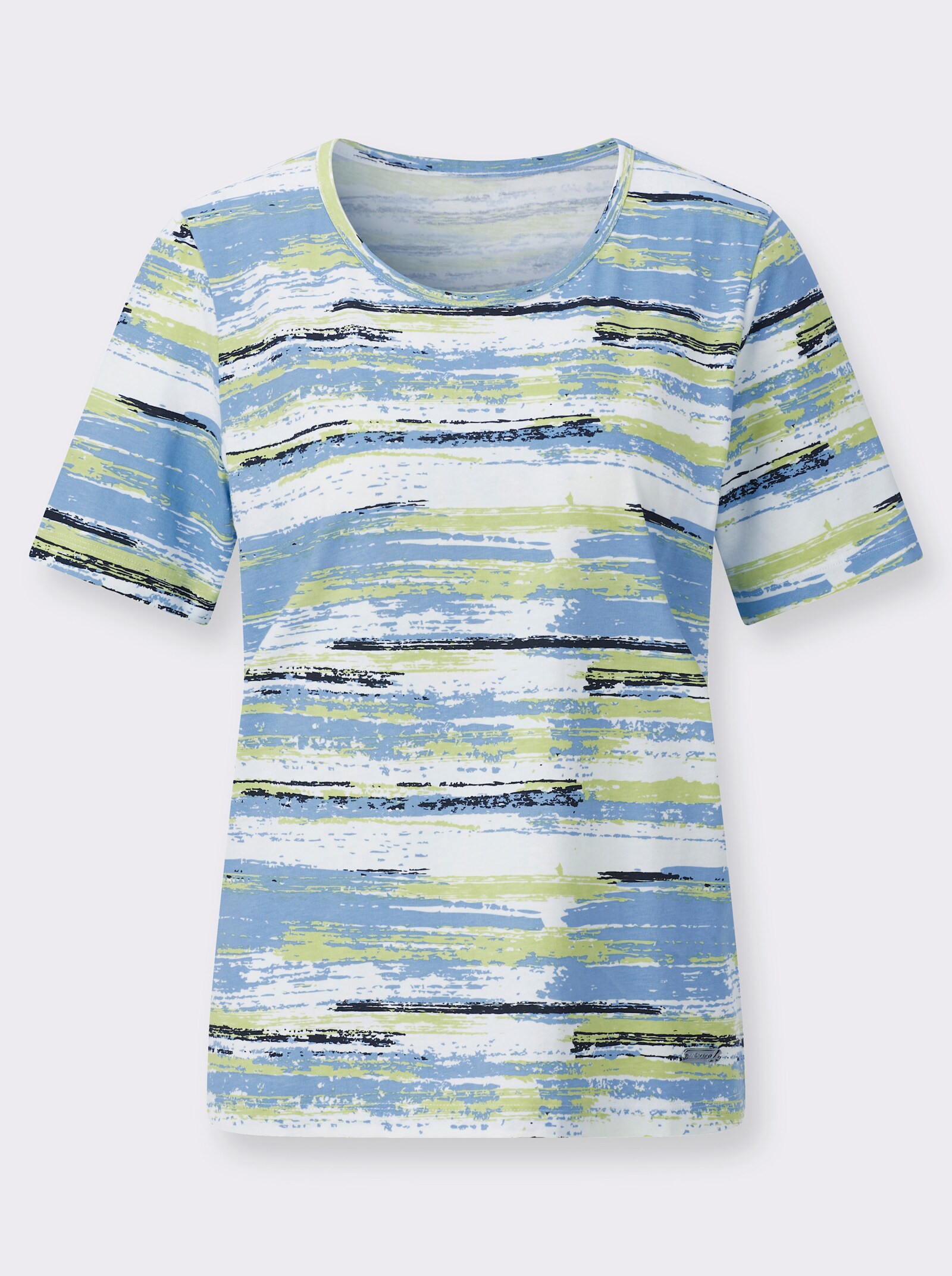 Rundhalsshirt aus reiner Baumwolle - himmelblau-pistazie-bedruckt
