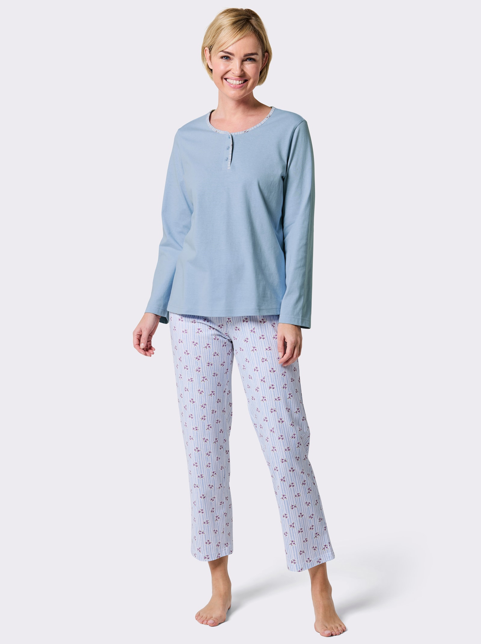 wäschepur Schlafanzüge im floralen Dessin - apricot-papaya + eisblau-orchidee