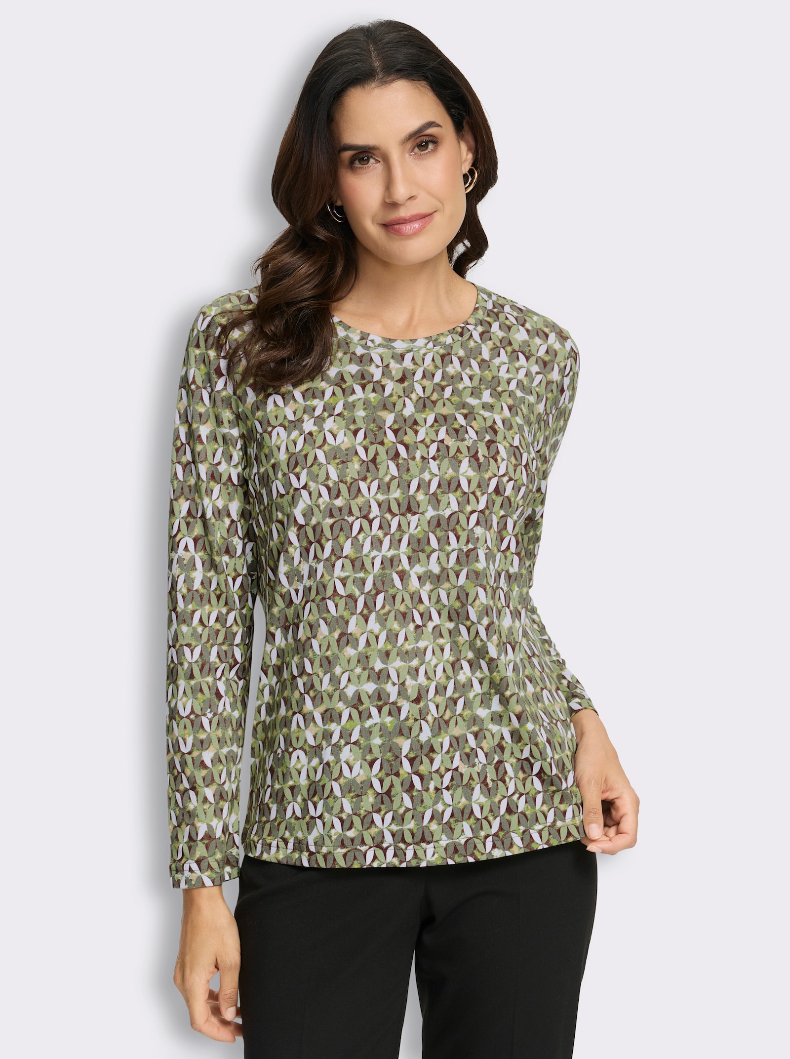  Print-Shirt mit Blätterdessin - khaki-lindgrün-bedruckt