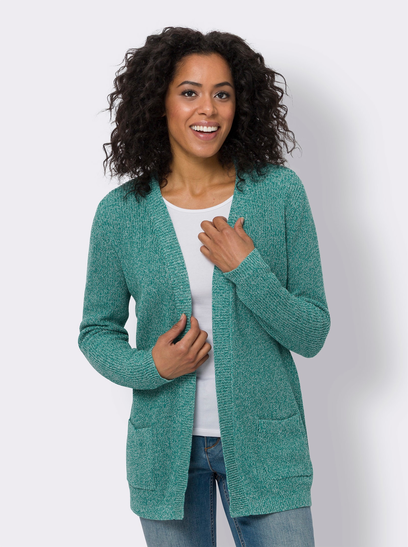 Strickjacke mit aufgesetzten Taschen - smaragd-meliert