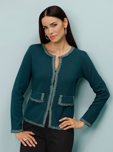 Strickjacke mit Woll-Anteil - petrol
