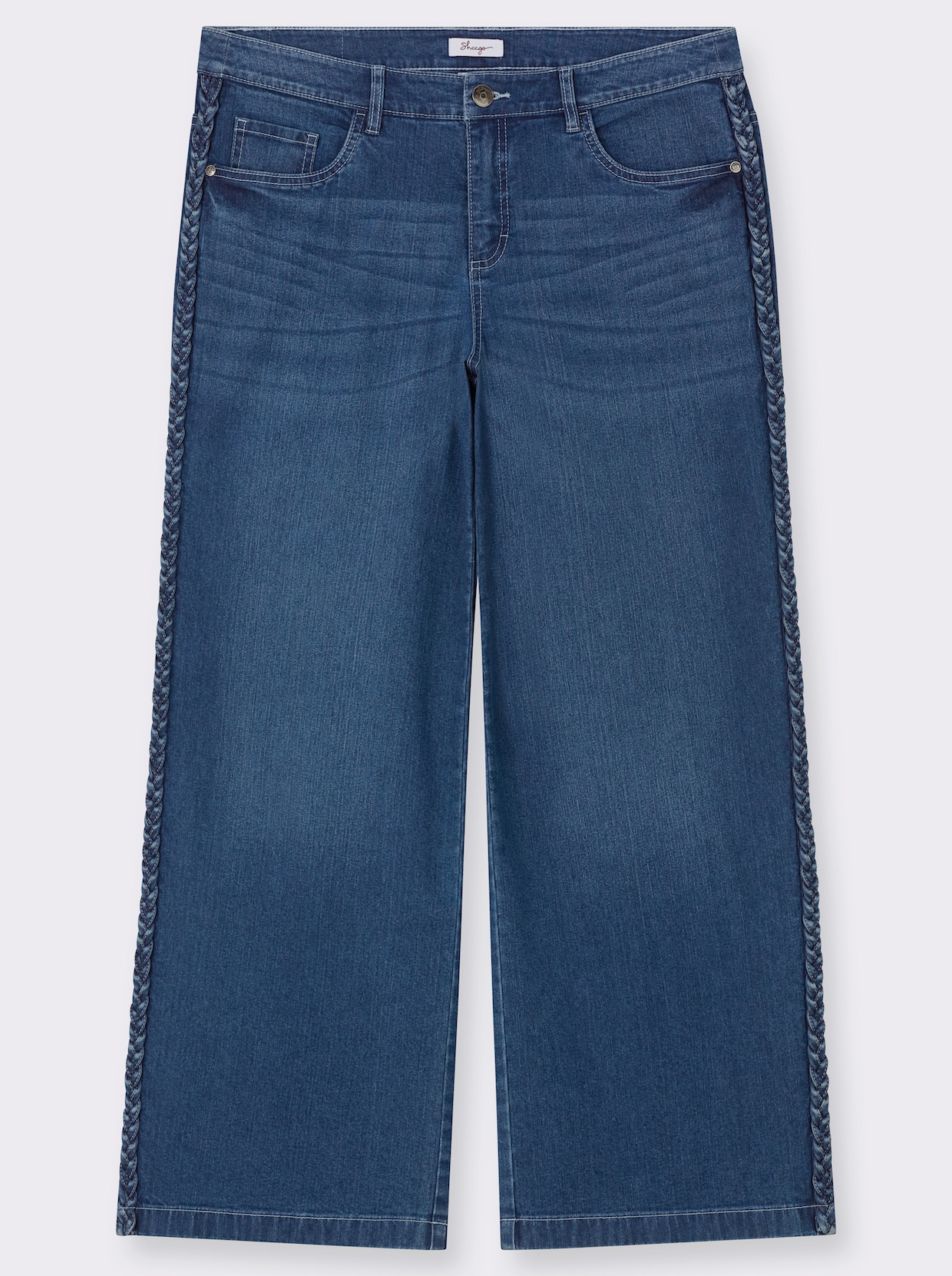 sheego Jeans mit geflochtenen Streifen am weiten Bein - blue-stone-washed