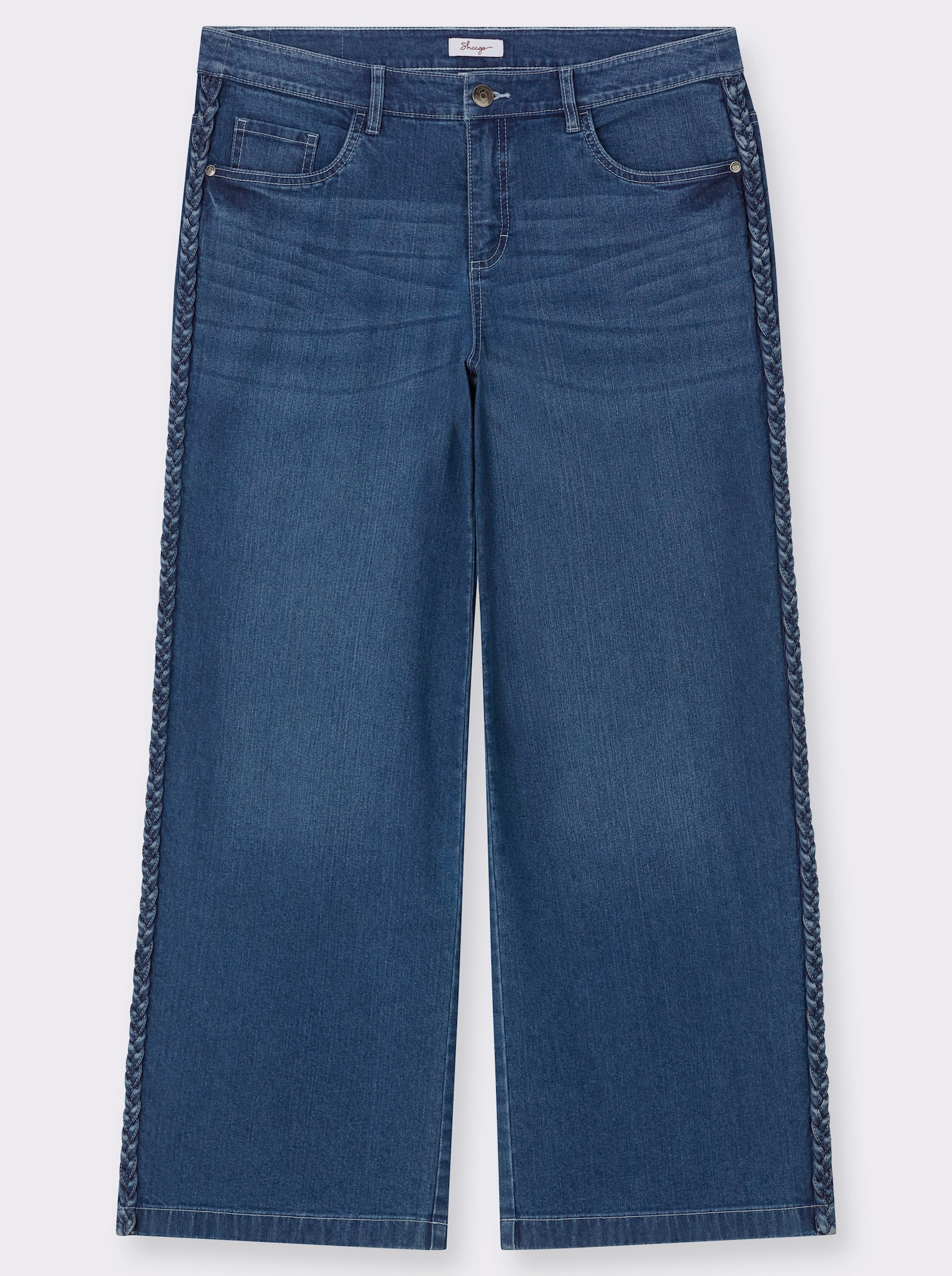 sheego Jeans met gevlochten strepen op de wijde pijpen - blue-stonewashed