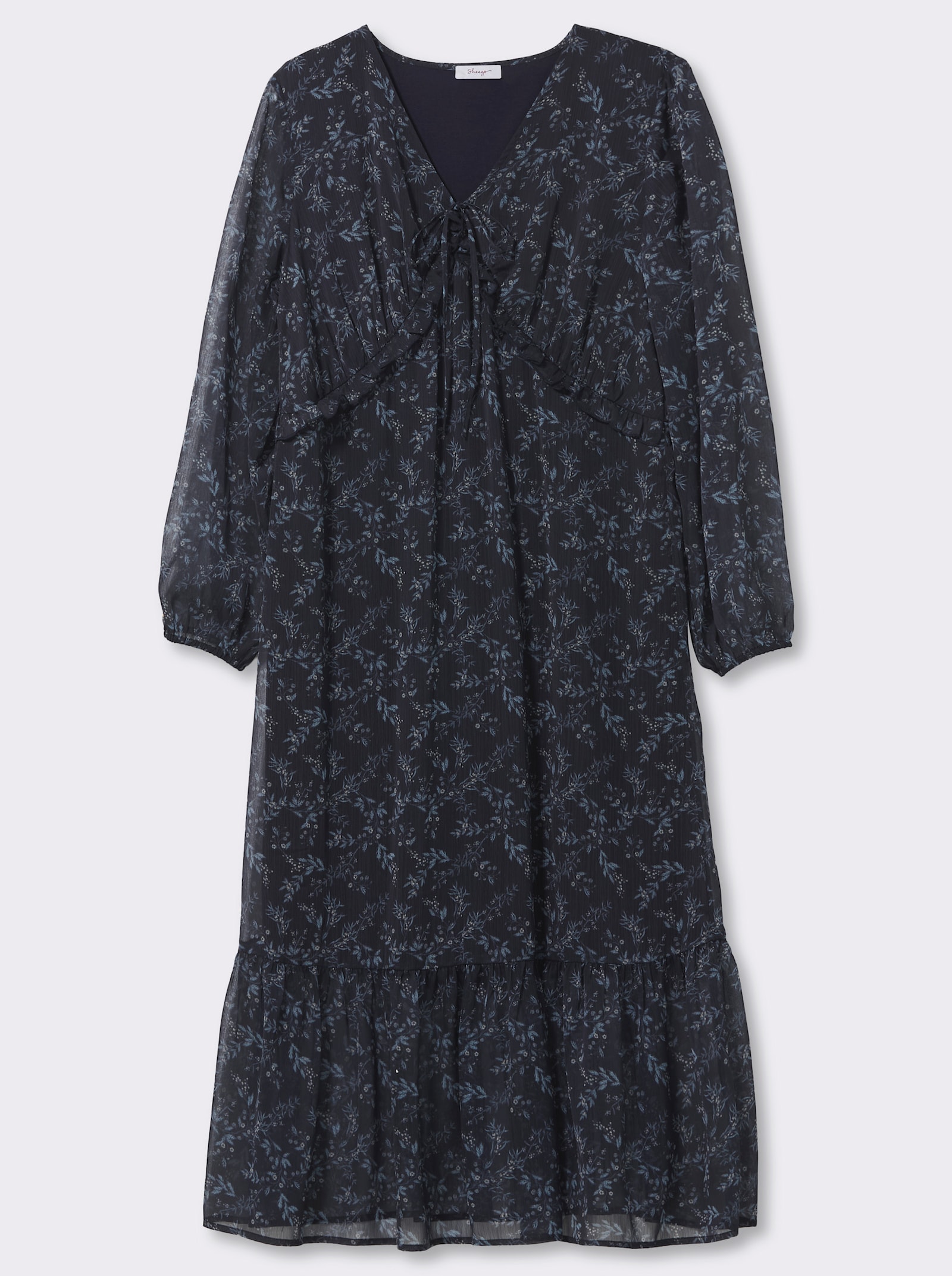 sheego A-Linien-Kleid mit Volant am Saum - tiefblau-eisblau-bedruckt
