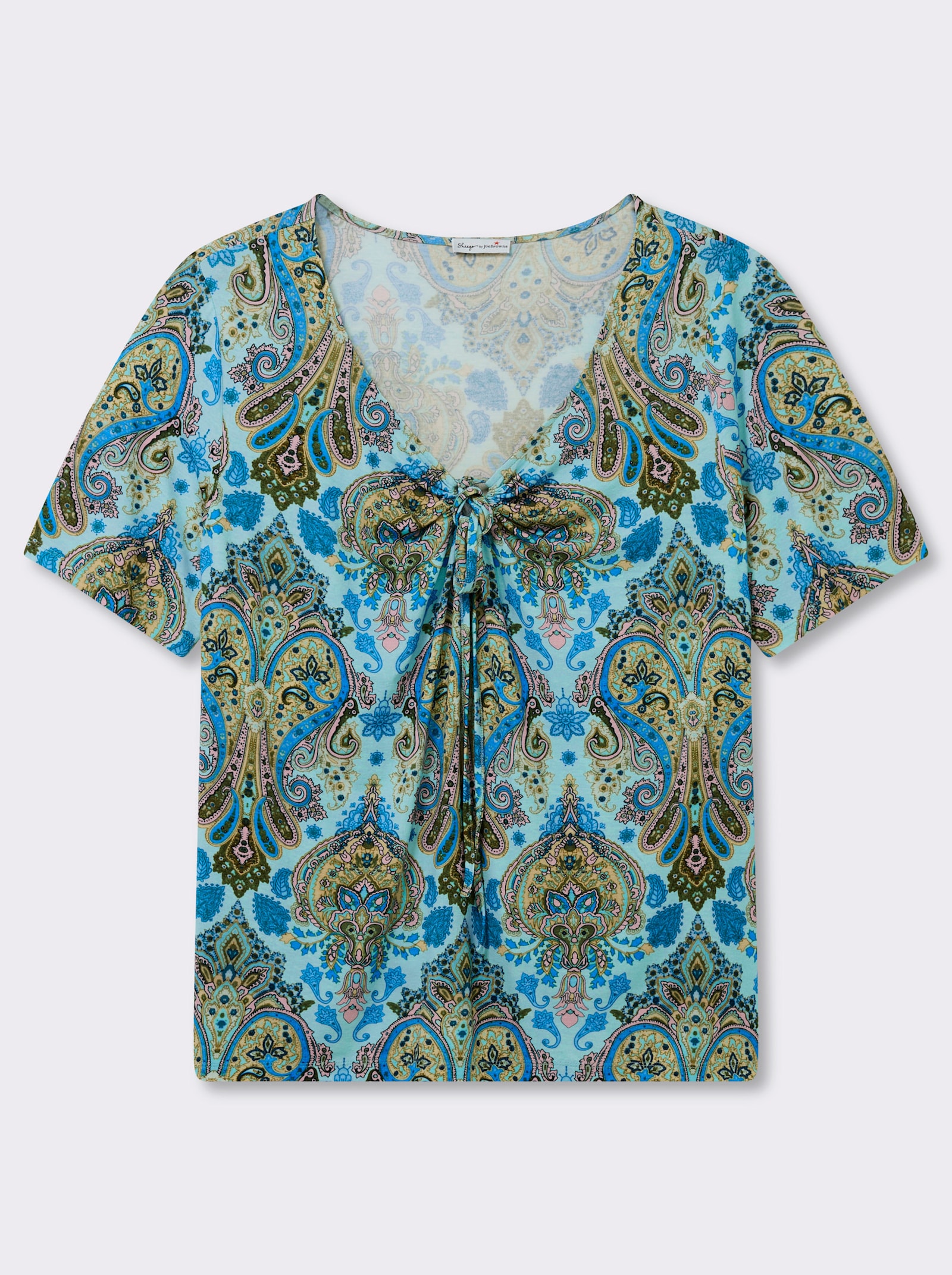 sheego Print-Shirt mit herzförmigem Ausschnitt - aquamarin-royalblau-gemustert