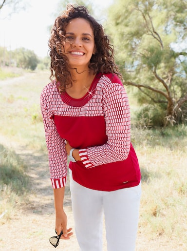 3/4-Arm-Shirt - rot-ecru-bedruckt