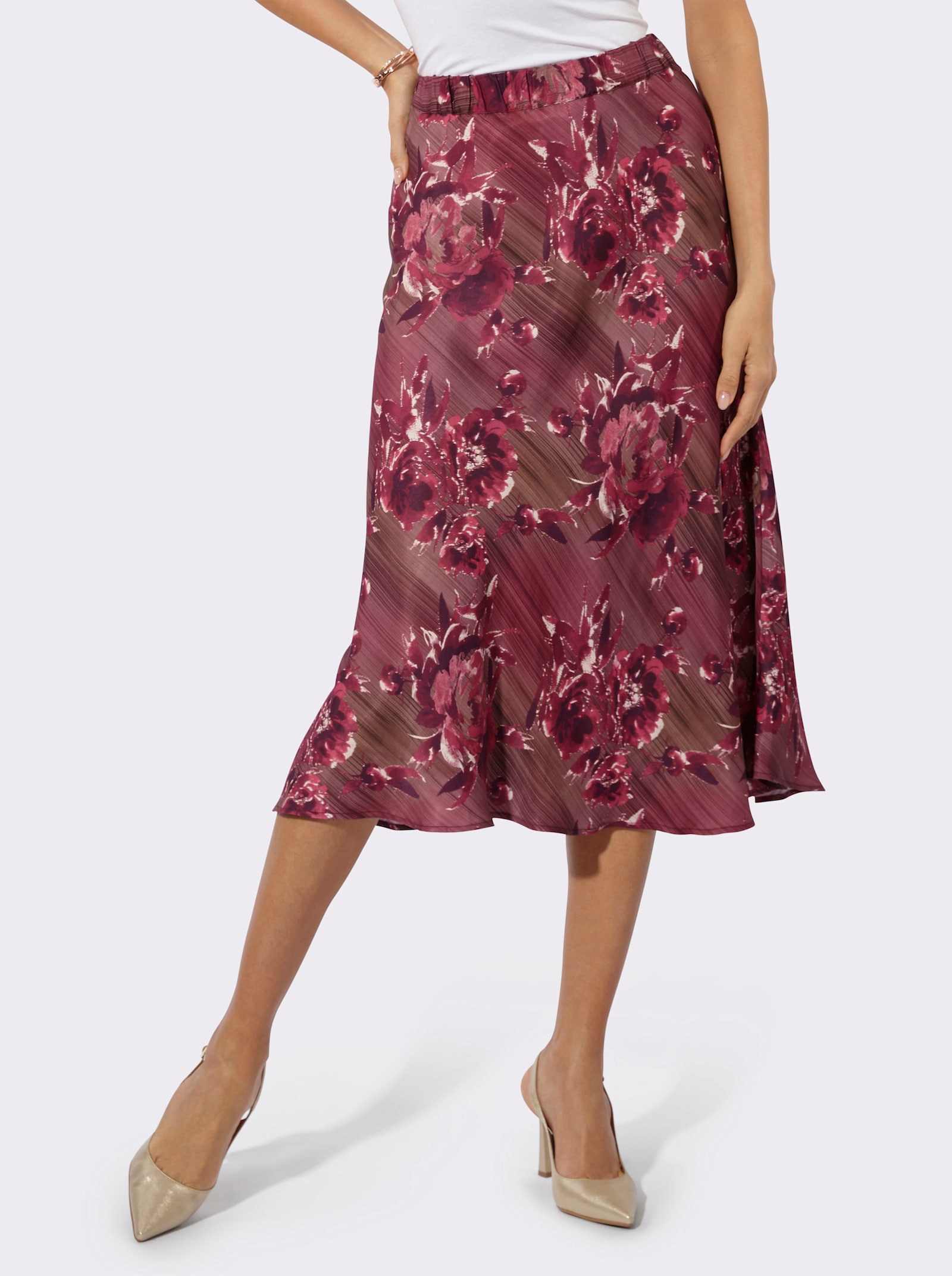 Satinrock in Bahnenform - bordeaux-braun-bedruckt