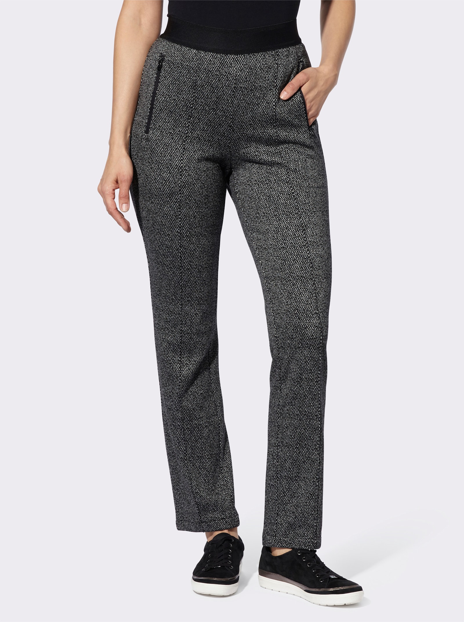 Schlupfhose in Jacquard-Qualität - schwarz-steingrau-meliert