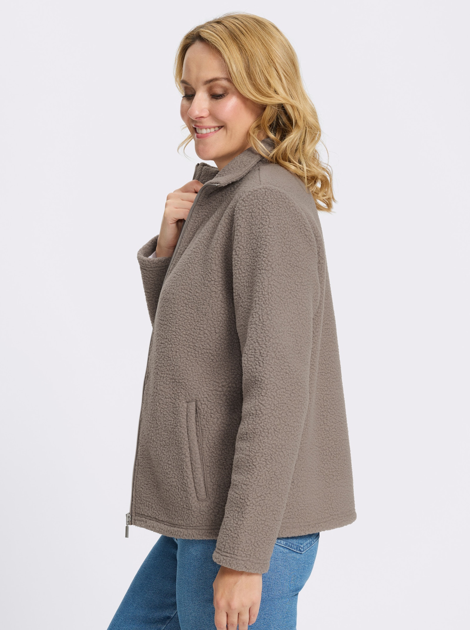 Fleecejacke mit Stehkragen - taupe
