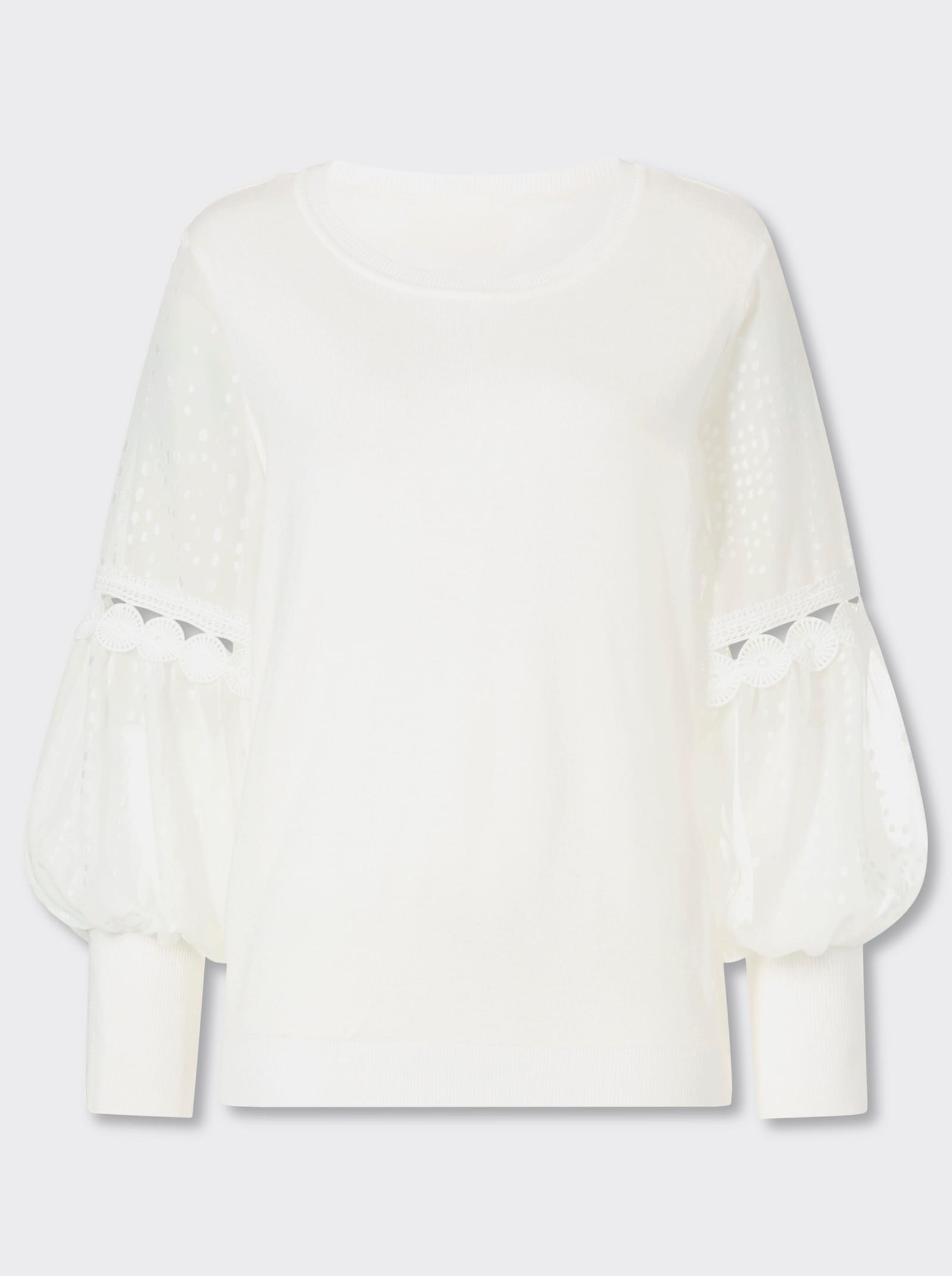 Feinstrickpullover mit gewebten Ballon_Ärmeln - ecru