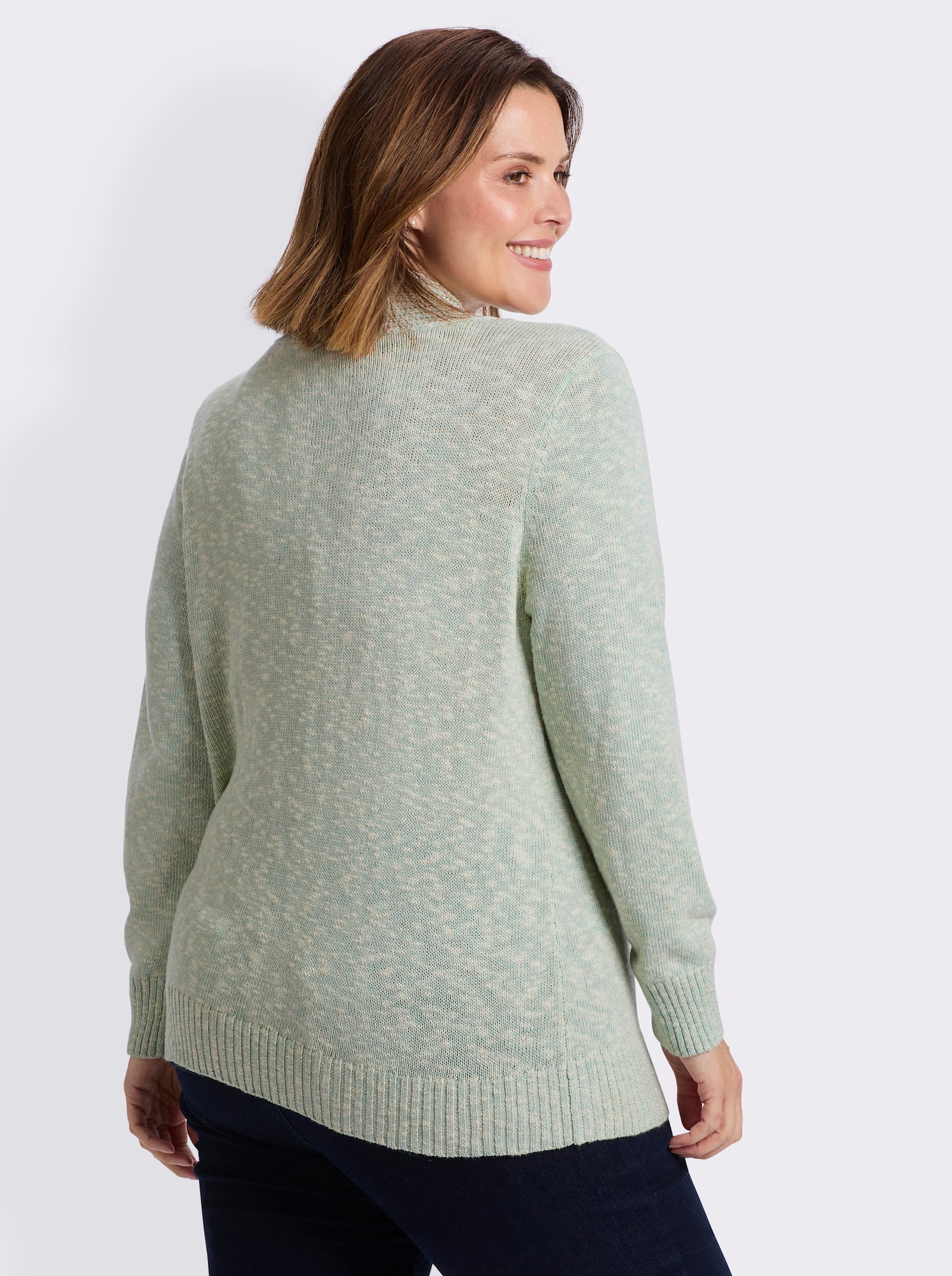 V-Ausschnitt-Pullover in 2-in-1-Optik - kalkmint-meliert