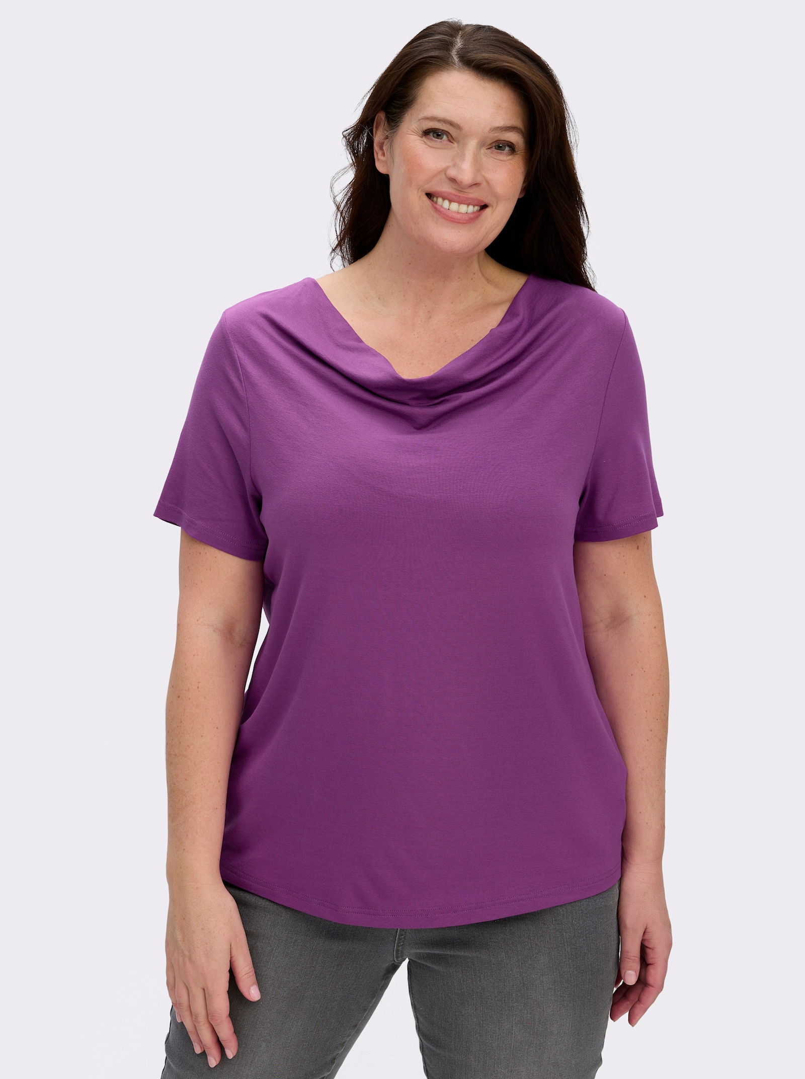 Wasserfallshirt mit kurzen Ärmeln - violett