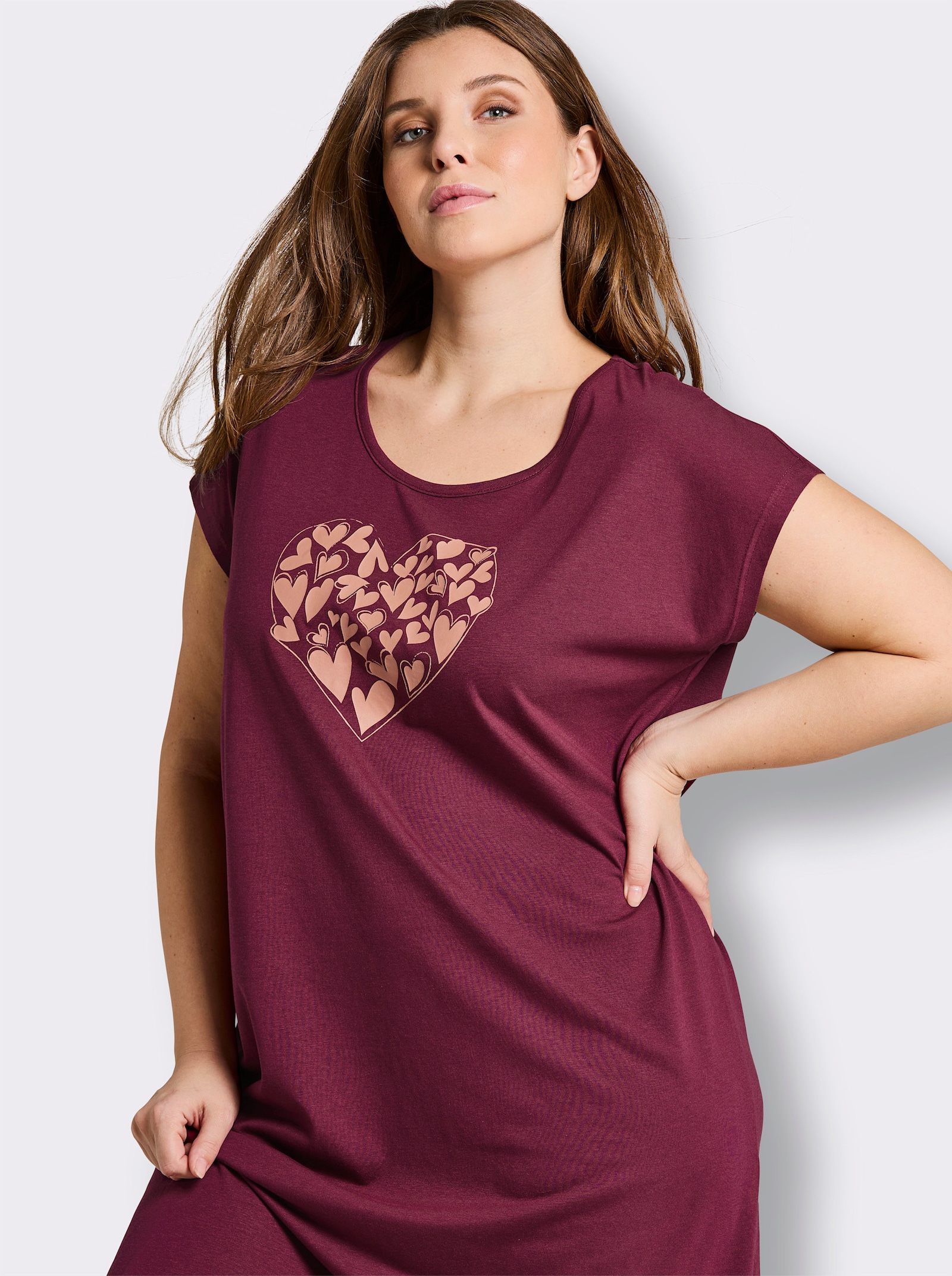 wäschepur Sleepshirts mit platziertem Druckmuster - bordeaux-bedruckt + papaya-bedruckt